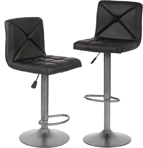 BestOffice Juego de 2 taburetes de bar giratorios de piel sintética, sillas de bar de altura para mostrador de cocina, con hidráulico ajustable para