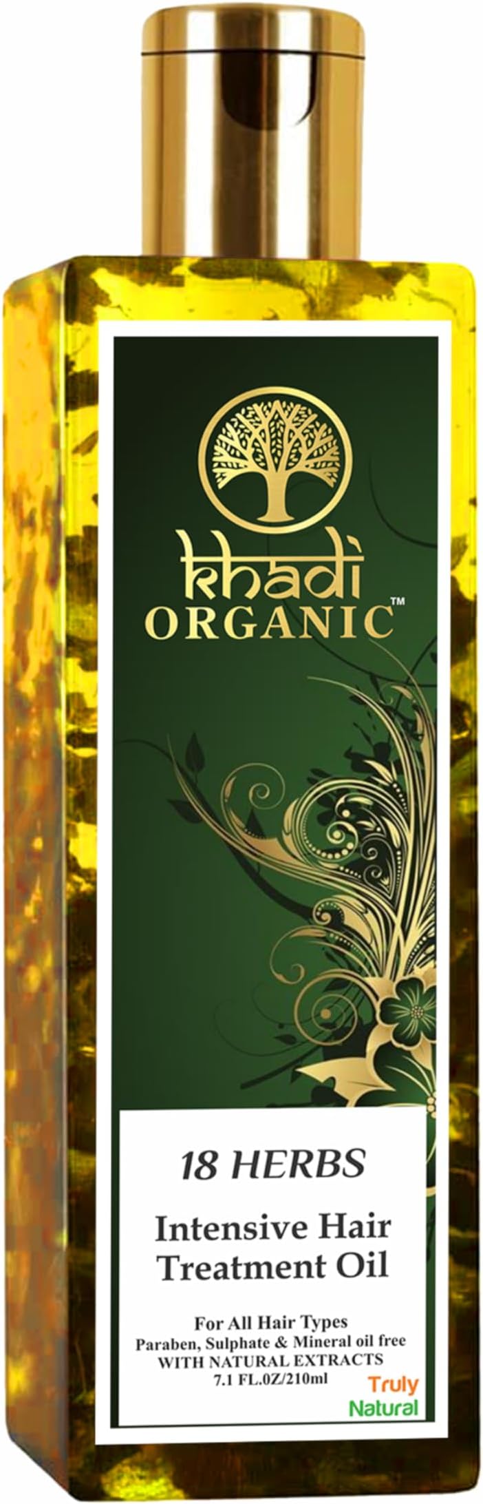KHADI ORGANIC Ayurvedic 18 Herbs Hair Oil, 210ml|Repairs dry scalp| Paraben and Mineral Oil Free|Suitable for All Hair Types (18 Herbs, 210 ML)