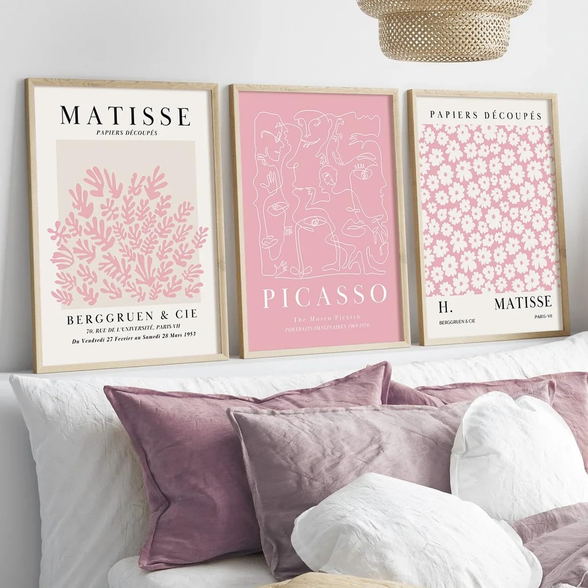 LTjiajuypd Nordic Style Pink Abstract Mural Henri Matisse Canvas Poster Modern Minimalist Mural Art Room Home Decoration(50x70cm-3Pcs)