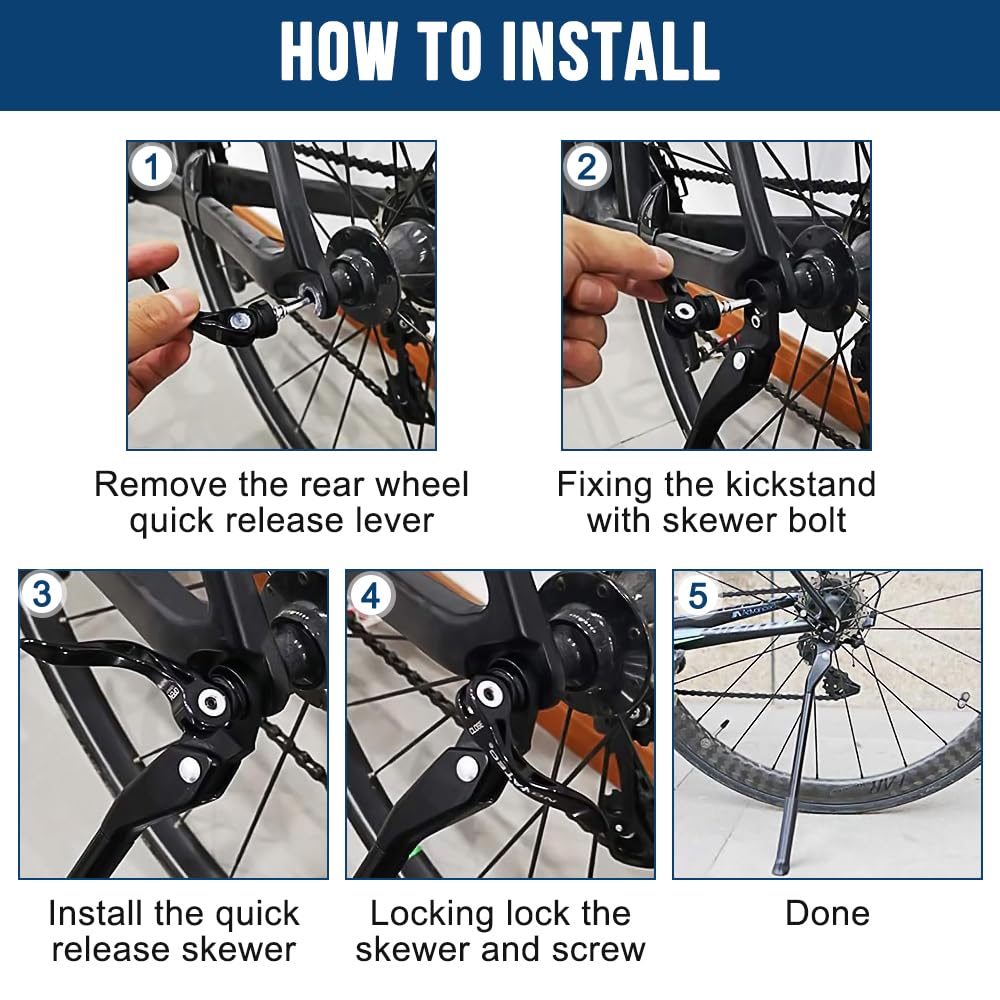 WOTOW Cavalletto Bici, Regolabile Alluminio Lega Cavalletto Laterale, Cavalletto per Bici Porta Laterale per Bici a sgancio rapido per bicicletta da 24”-27,5” e Pollicie Bici 700C 650C