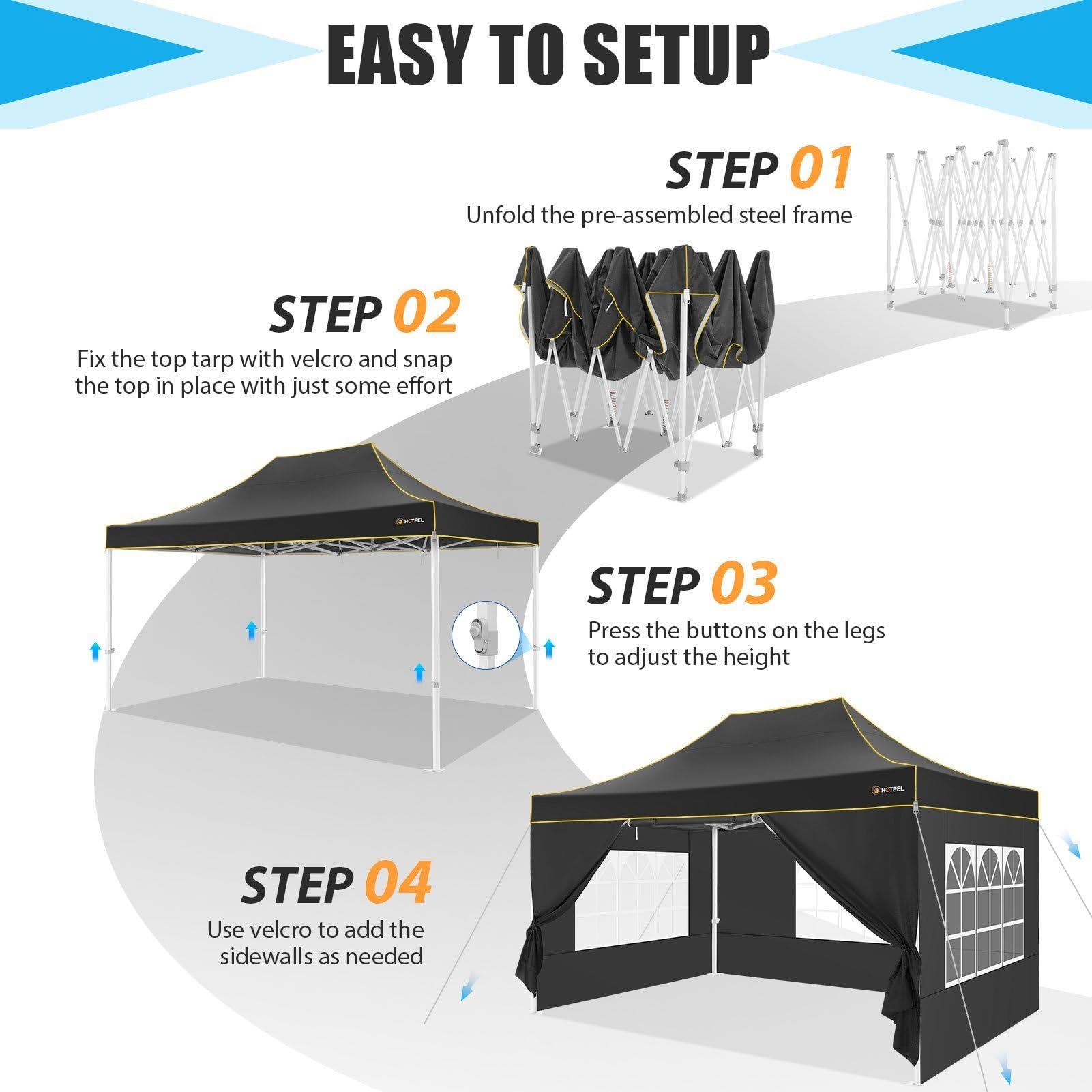 HOTEEL Pavillon 3x4,5m Wasserdicht, Verstärkte Sechskant-Beine, Schwarz | Pop-up Zelt mit wasserdichtem und UPF 50+-Stoff,tragbare Rollen-Tasche, Pavillon für Veranstaltungen/Gartenpartys/Marktplätze