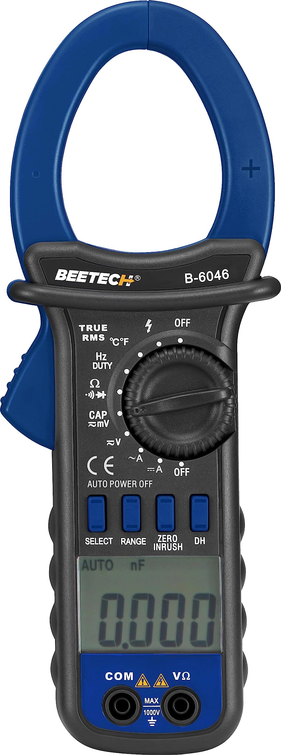 BEETECH B-6046, 1000A AC/DC True-RMS Auto-range Digital Clampmeter with Inrush current, 52mm jaw size, temperature, resistance, capacitance, frequency, 4000 count with large LCD backlight display