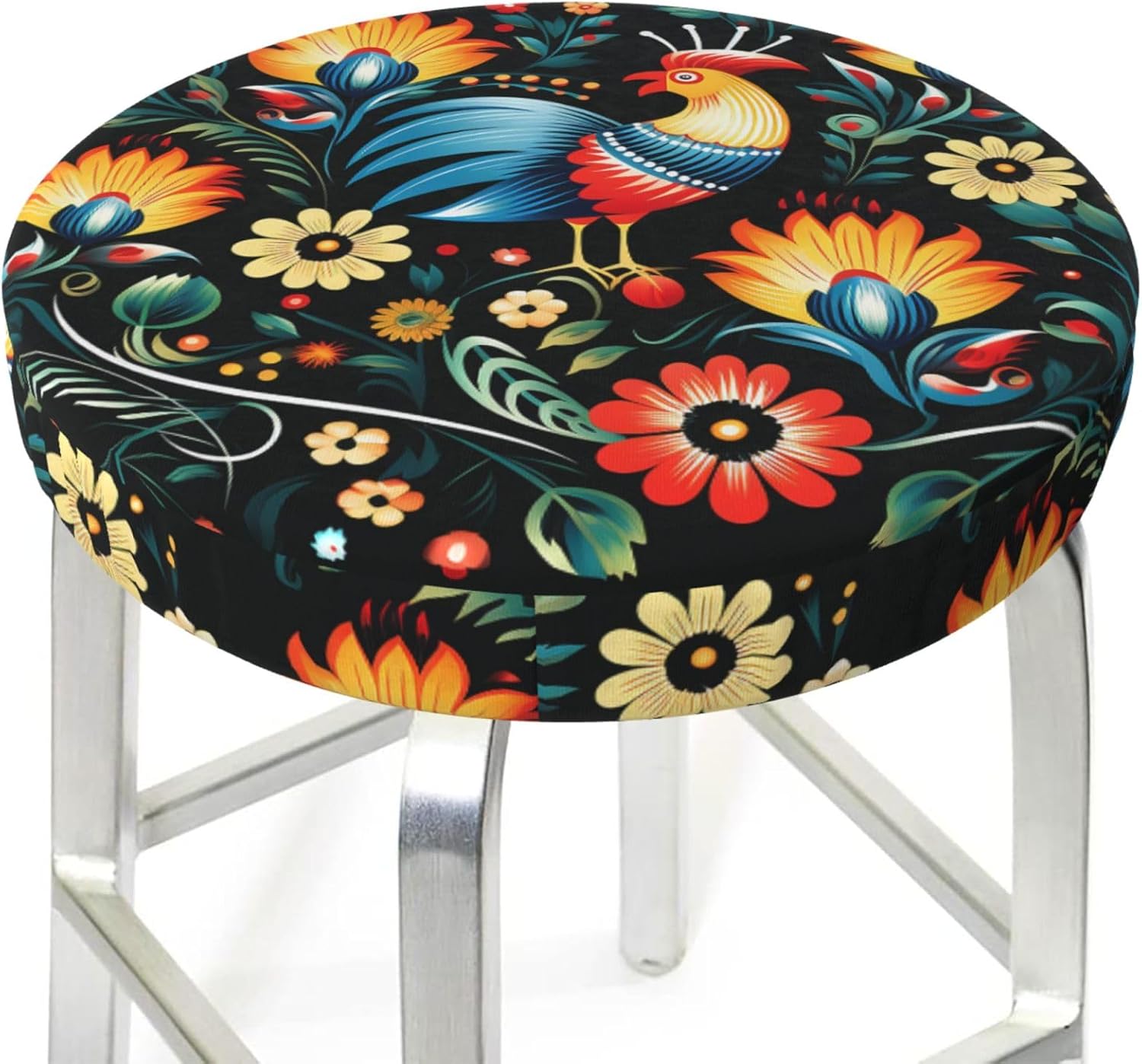 Bar Stool Cover Round Elastic Stool Cushion Covers Polish Folk Art Pattern Bar Chair Cover Washable Stool Cushion Slipcover Stretch Stool Seat Covers for 12-14 Inch Chair