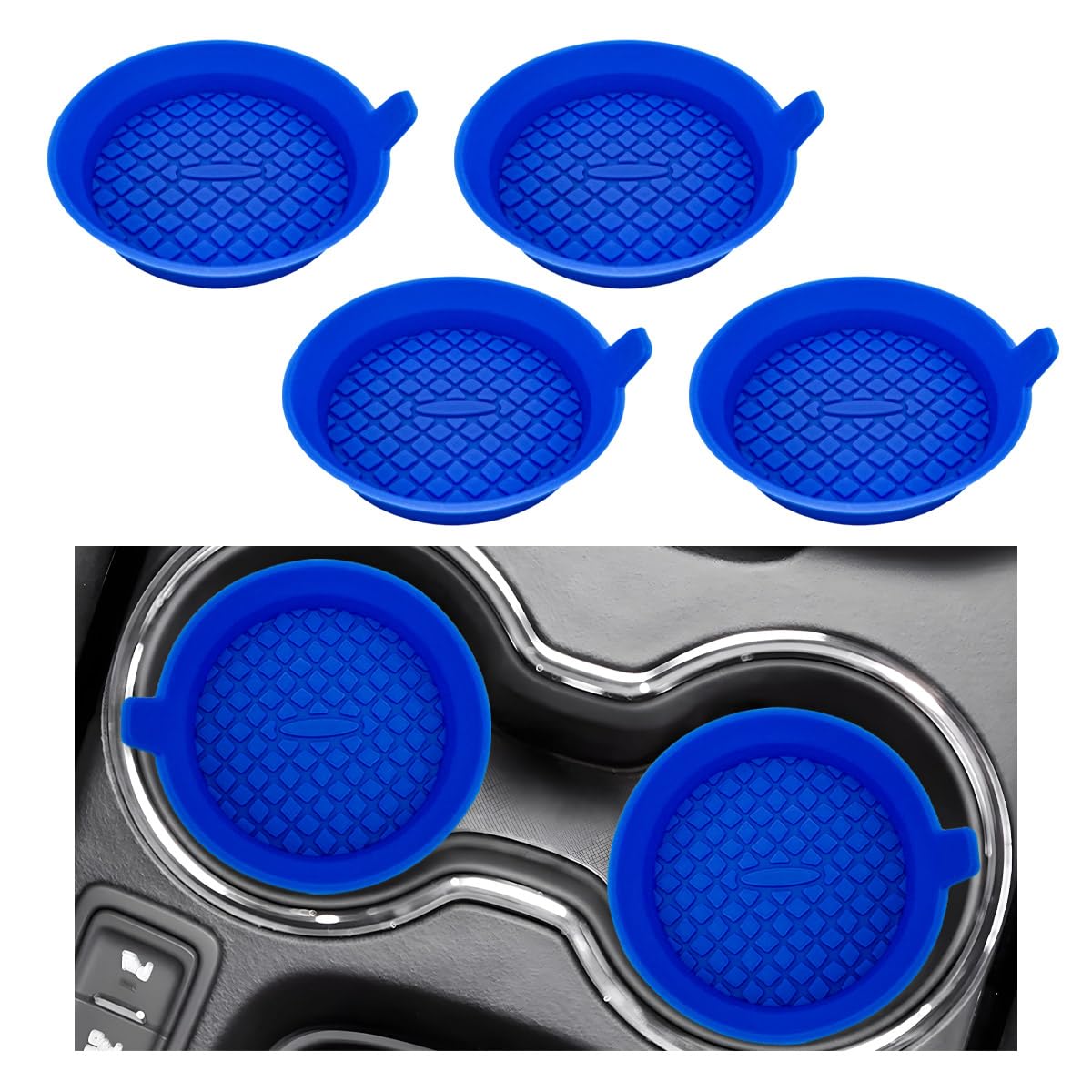 Ohleats 4 PCS Car Cup Coaster, 2.75 Inch Silicone Non-Slip Auto Cup Holder Insert Coasters, Universal Recessed Drink Cup Mat for Most Vehicles, Interior Decor Car Accessories (Navy Blue)