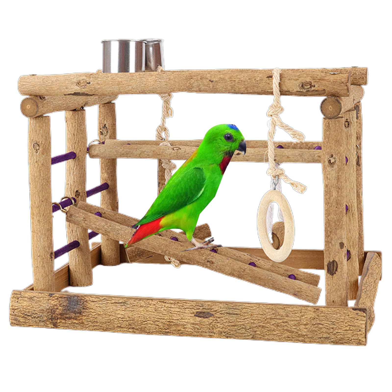 Scala per uccelli, gabbia giocattolo per pappagalli, altalena in legno con vassoio per giocattoli e tazze per addestramento, per uccelli di piccole dimensioni, pappagalli, piattaforma per