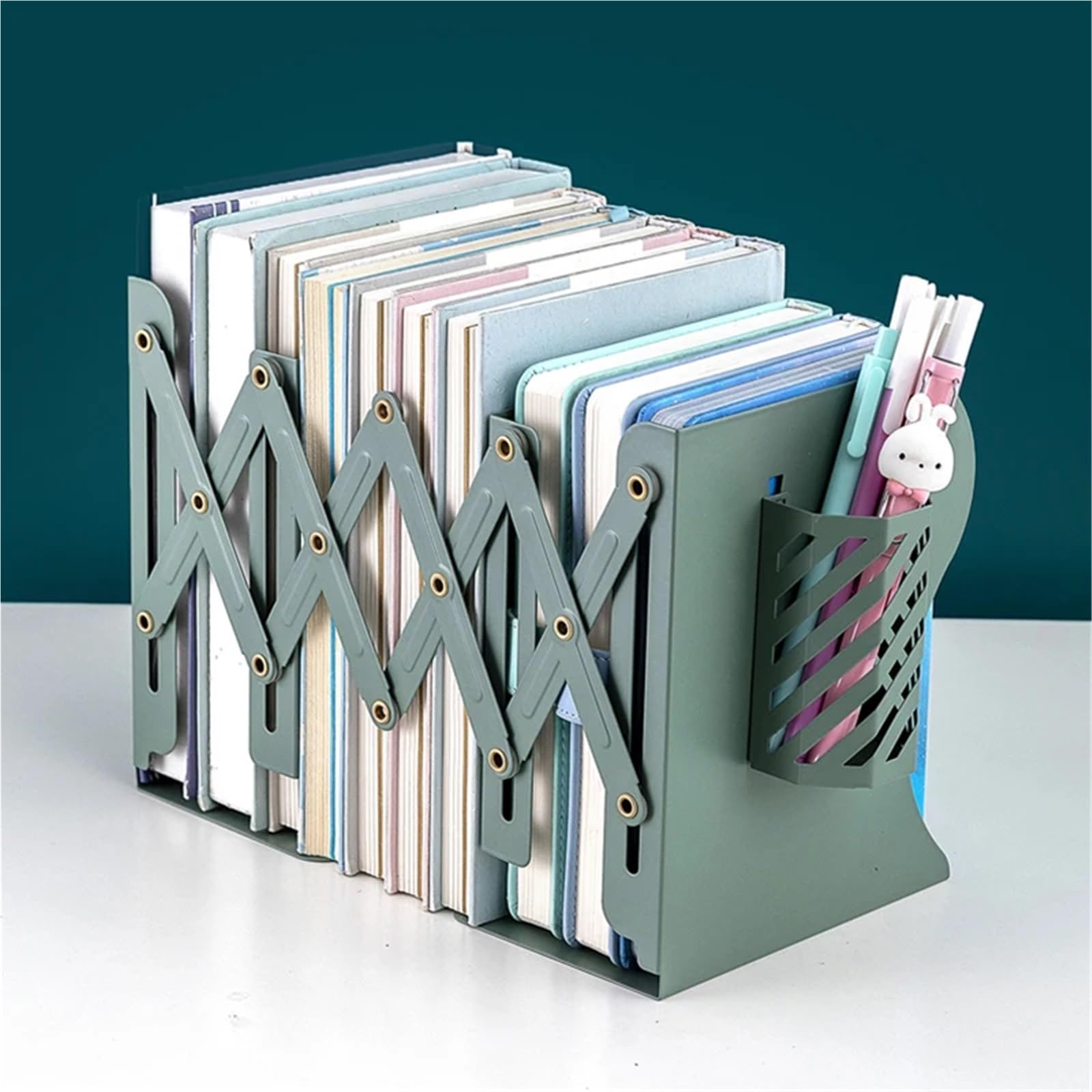 Buchstütze 1 stücke Skalierbare Metall Buchstützen Mit Stift Halter Stretch Schreibtisch Buch Lagerung Organizer Büro Liefert for Desktop Organisation(Black)