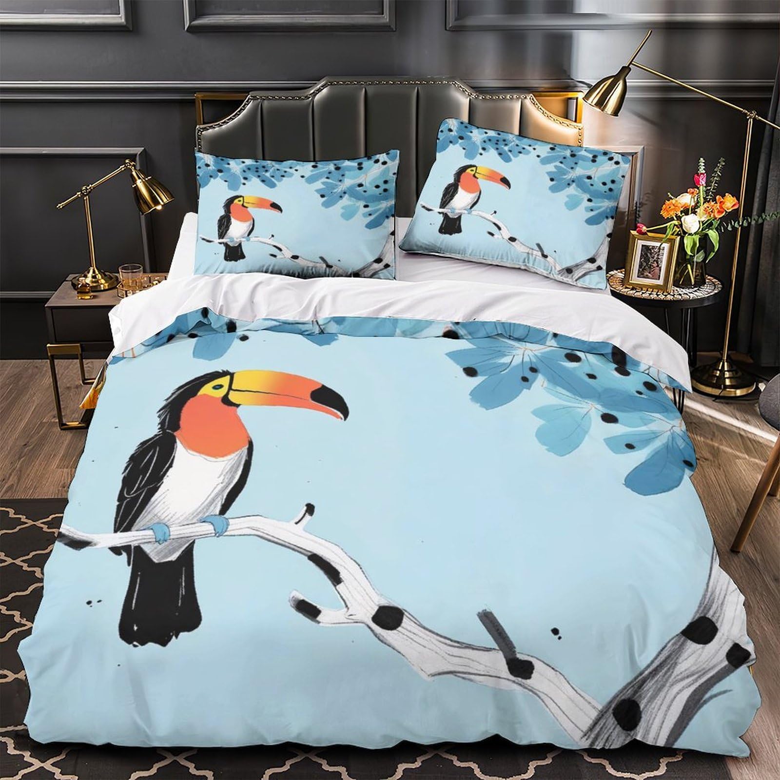 Housse de couette respirante toucan anti-allergie pour lit garçon
