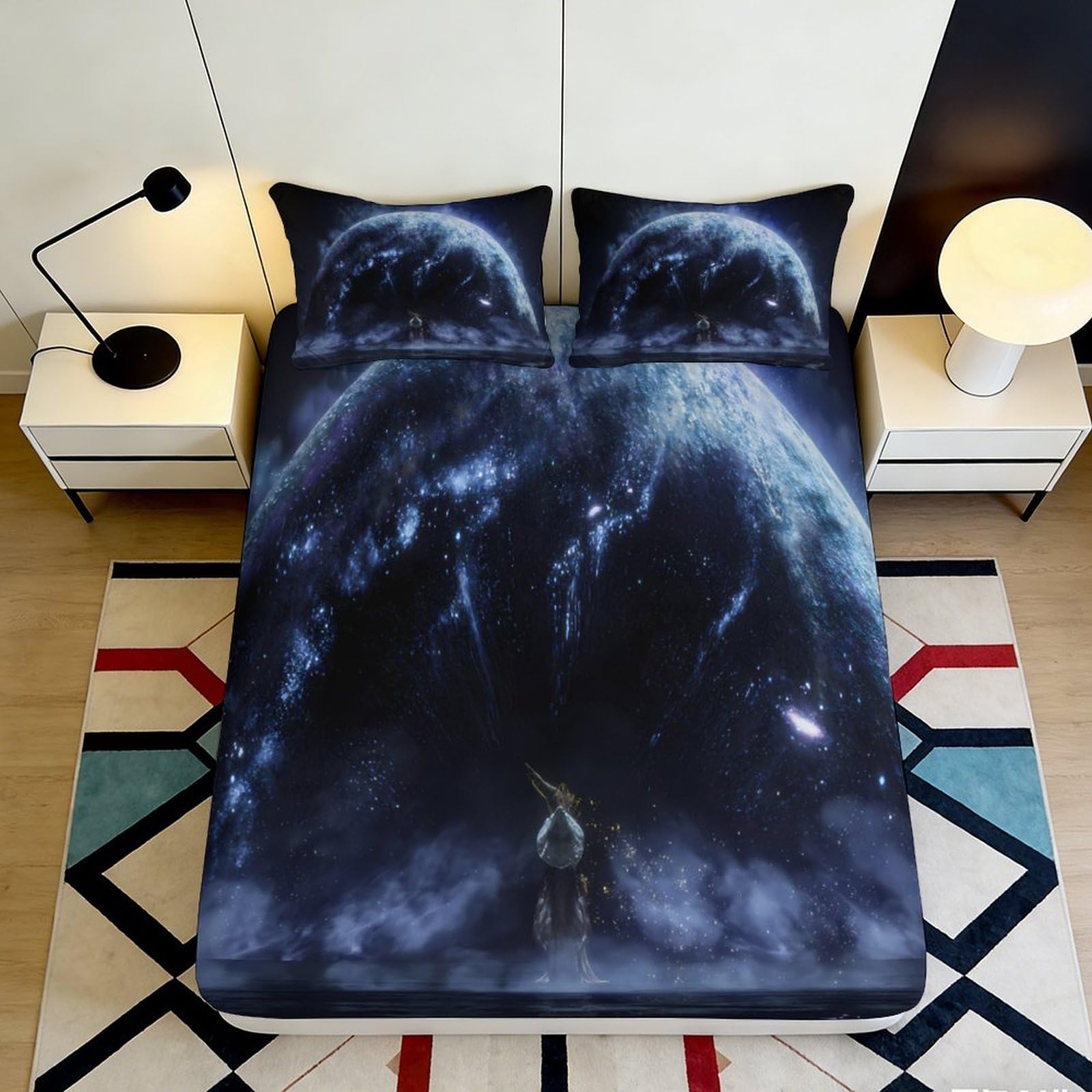 Elegant dark angel design 3D Printed Fitted Sheet, Microfiber soft touch, wrinkle resistant, guest room bedding, decorative home accent, easy care 90x200x25cm