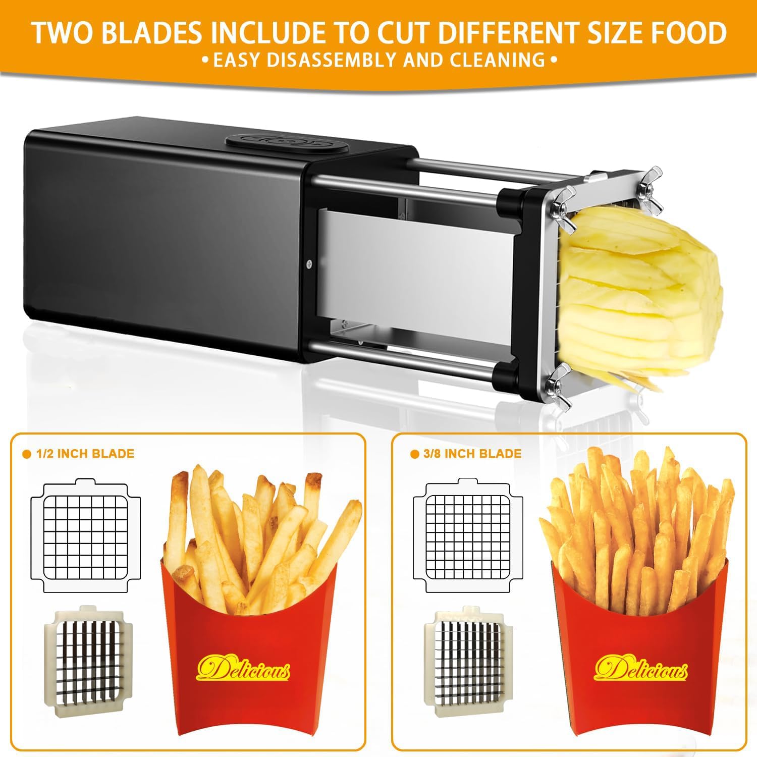 Electric Cutter Potato,Commercial Vegetable Chopper, with 1/2Inch & 3/8Inch Blade,for Potato, Carrot,cucumber