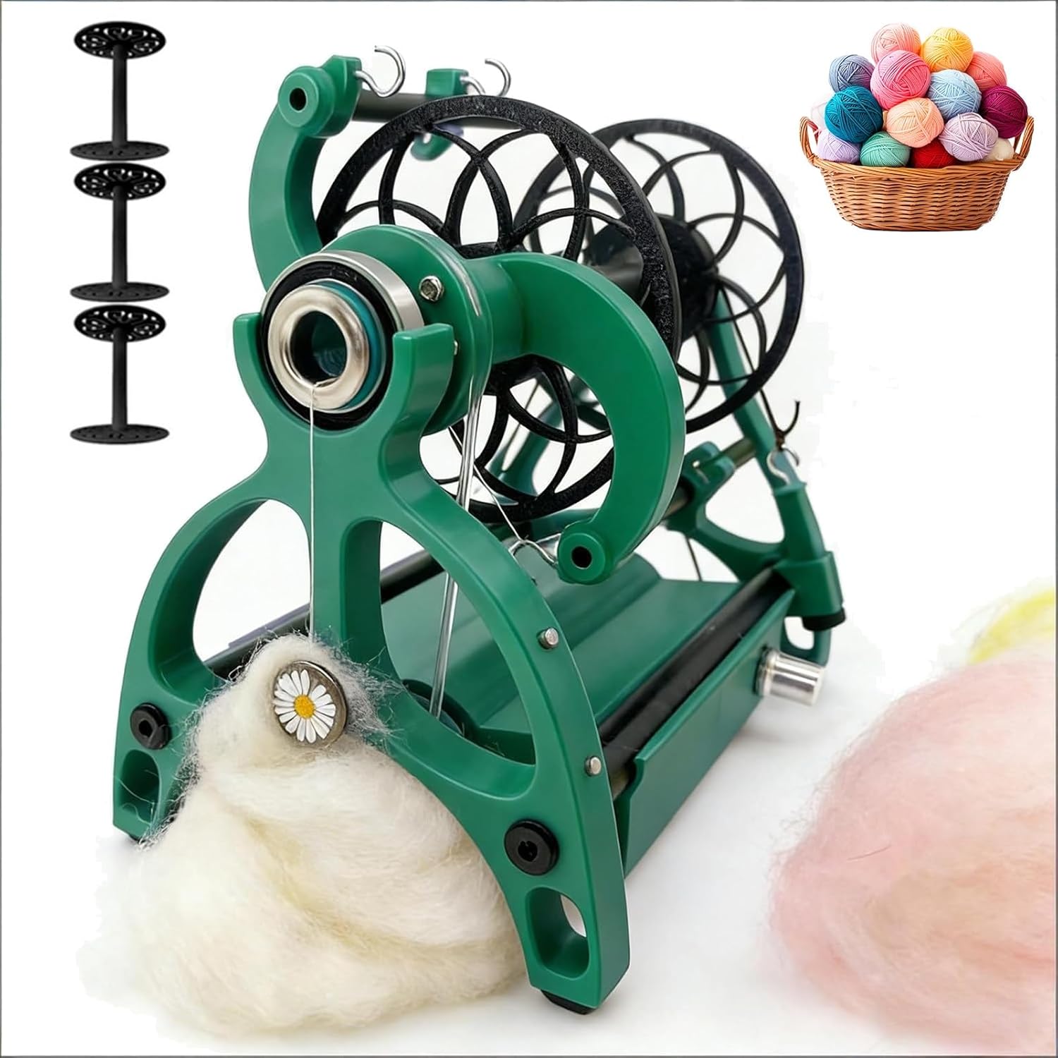 Wool Spinning Fibre Spinning Wheel,Electric Spinning Wheel for Yarn Making, 4oz(120g) Capacity,Yarn Spinner Kit with Adjustable Speed,for DIY Artisans(Green)