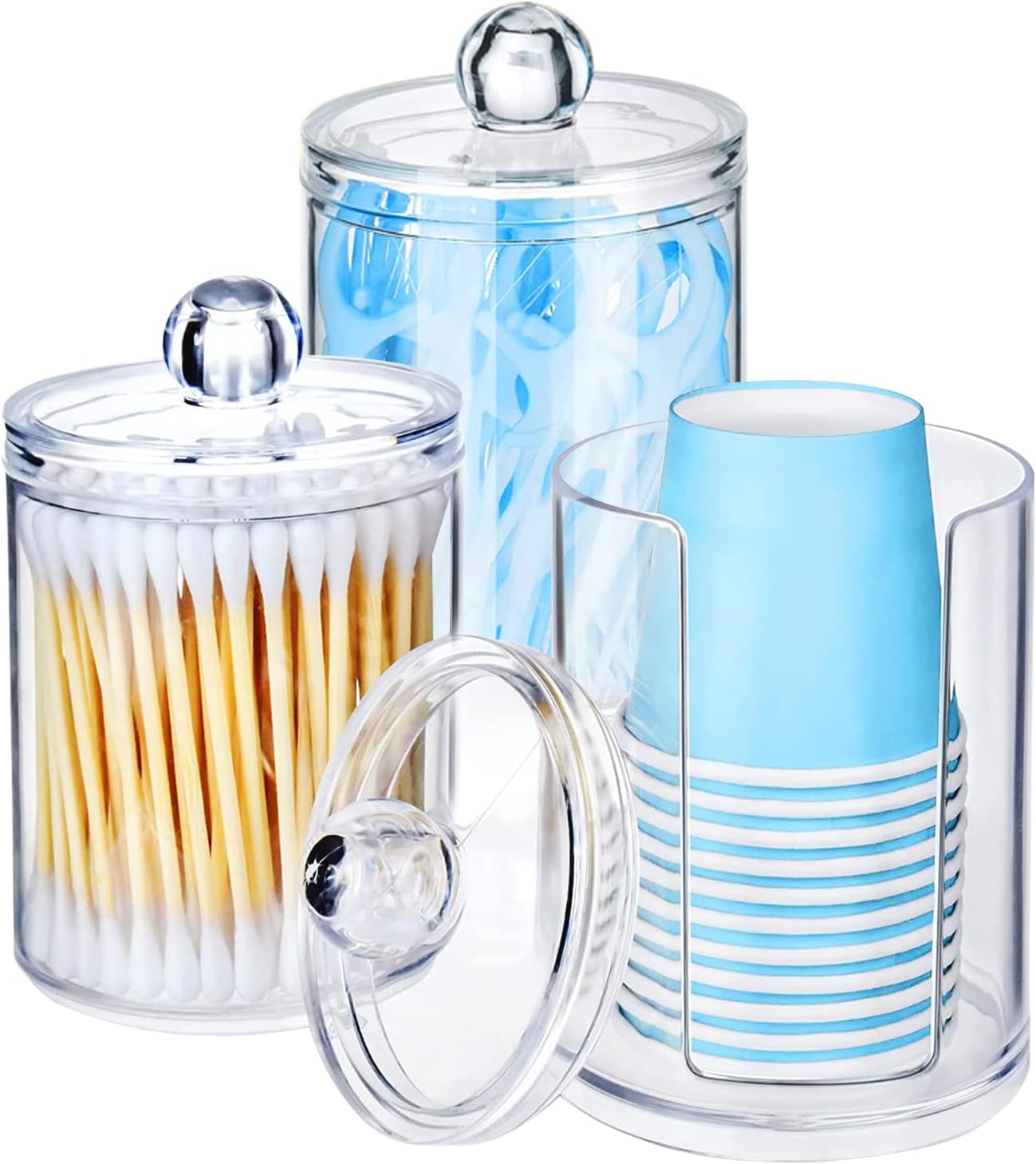 Cotton Bud Holder,3 Pack Transparent Acrylics Cotton Pads Holder QTips