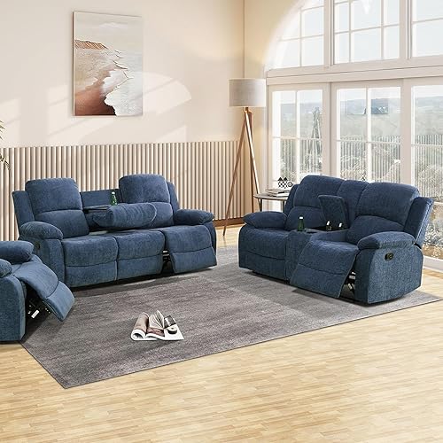 Miniatura 20 de Juego de sofá reclinable de microfibra de lino gris, 3 piezas (sofá+sofá biplaza+silla), marco de madera, cuero/microfibra/pana, 82 x 40 x 40 Gris