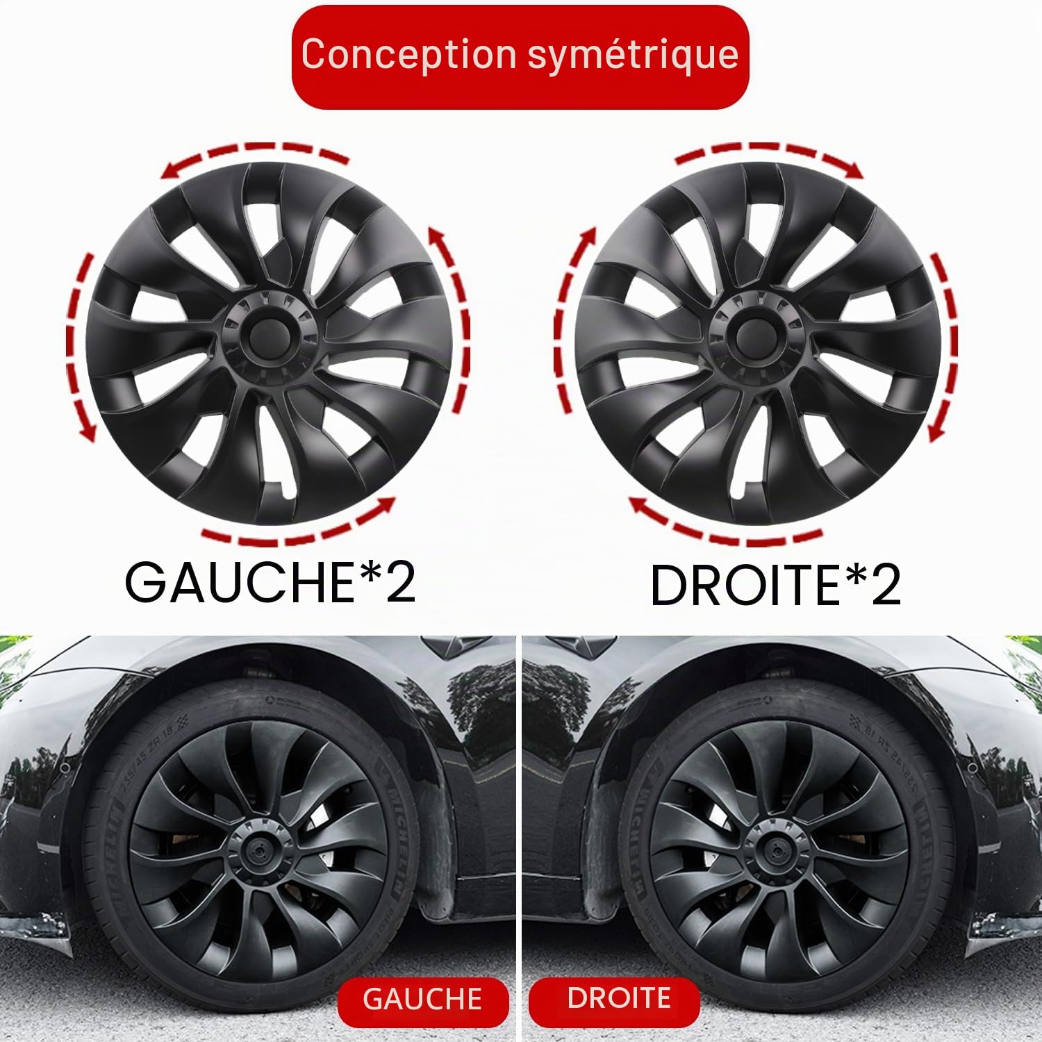 KAVANIC Enjoliveur de Roue pour Tesla Model 3 18 Pouces Noir Mat Logo de Soutien Amélioration de la Gamme (4 pièces) Style Uberturbine 2017-2023 Model 3 Enjoliveur de Roue Aero de Remplacement