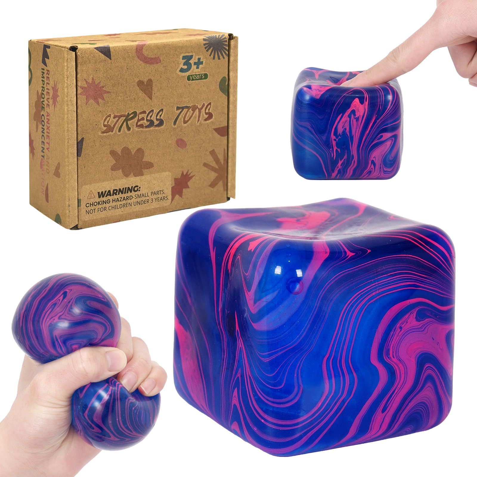 Graphinza Flow Ice Cube Plus Squeeze Toys, Thickened Soft Squishy Fidget Toy with Smooth Ripple Texture, Durable Stress Squeeze Toy for Repetitive Sensory Play(2.76in)(Blue)