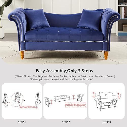 Miniatura 4 de Betoko Sofá biplaza de terciopelo con asiento de almacenamiento, sofá acampanado de 2 plazas con brazo enrollado para sala de estar, dormitorio,