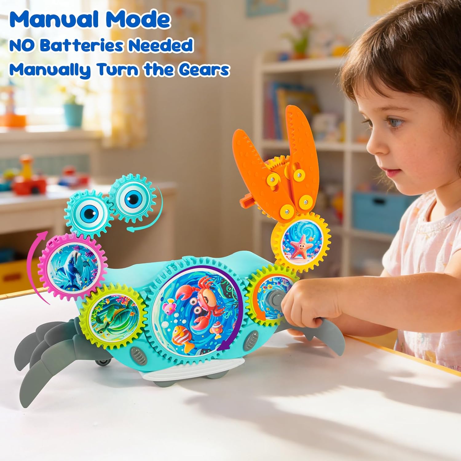 Gear Crawling Crab Toy, Musical Dancing Crab Sensory Toy for Kids 3 4 5 6 Years Old, DIY Spinning Gears Educational Building Block, Gift for Boys Girls Toddlers