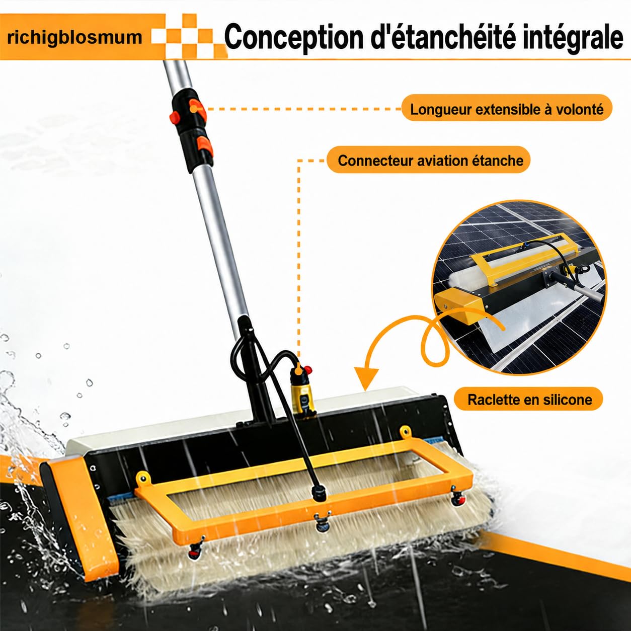 Spazzola Elettrica per Pulizia Pannelli Solari con Asta Telescopica Cordless-7.6M