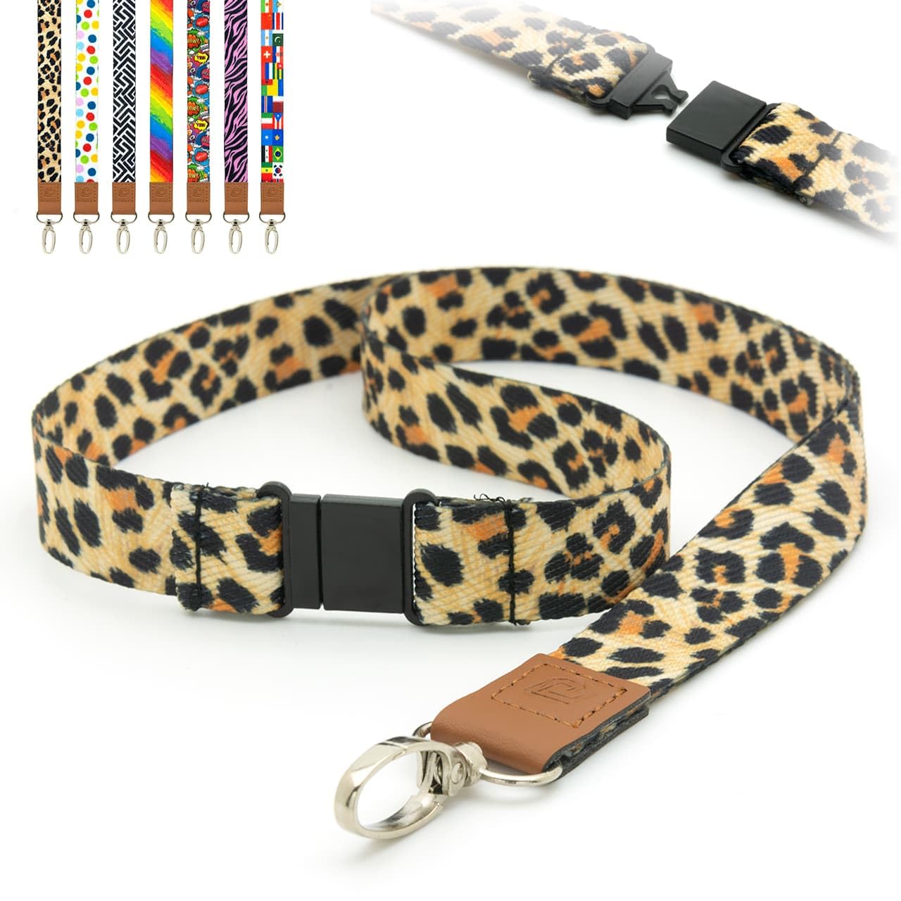 Lanyards Leopard Animal Print Design Pre-Printed Safety Breakaway Pull, Metal Clip, ID Badge Holders Funky 2cm Flat Lanyard Neck Strap by LanyardsTomorrow Pack of 10