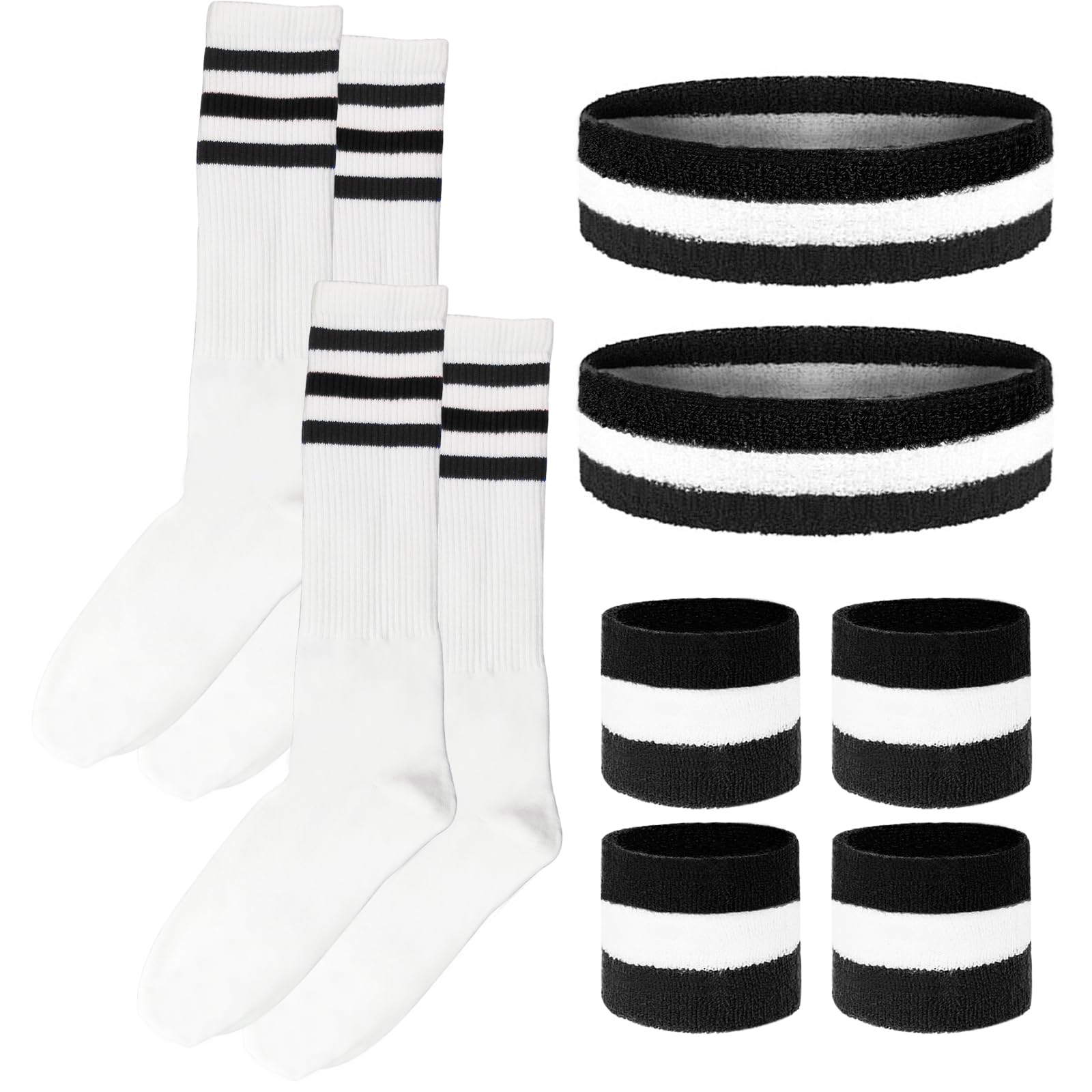 10 Pieces Striped Headbands Sweatbands and Socks Set