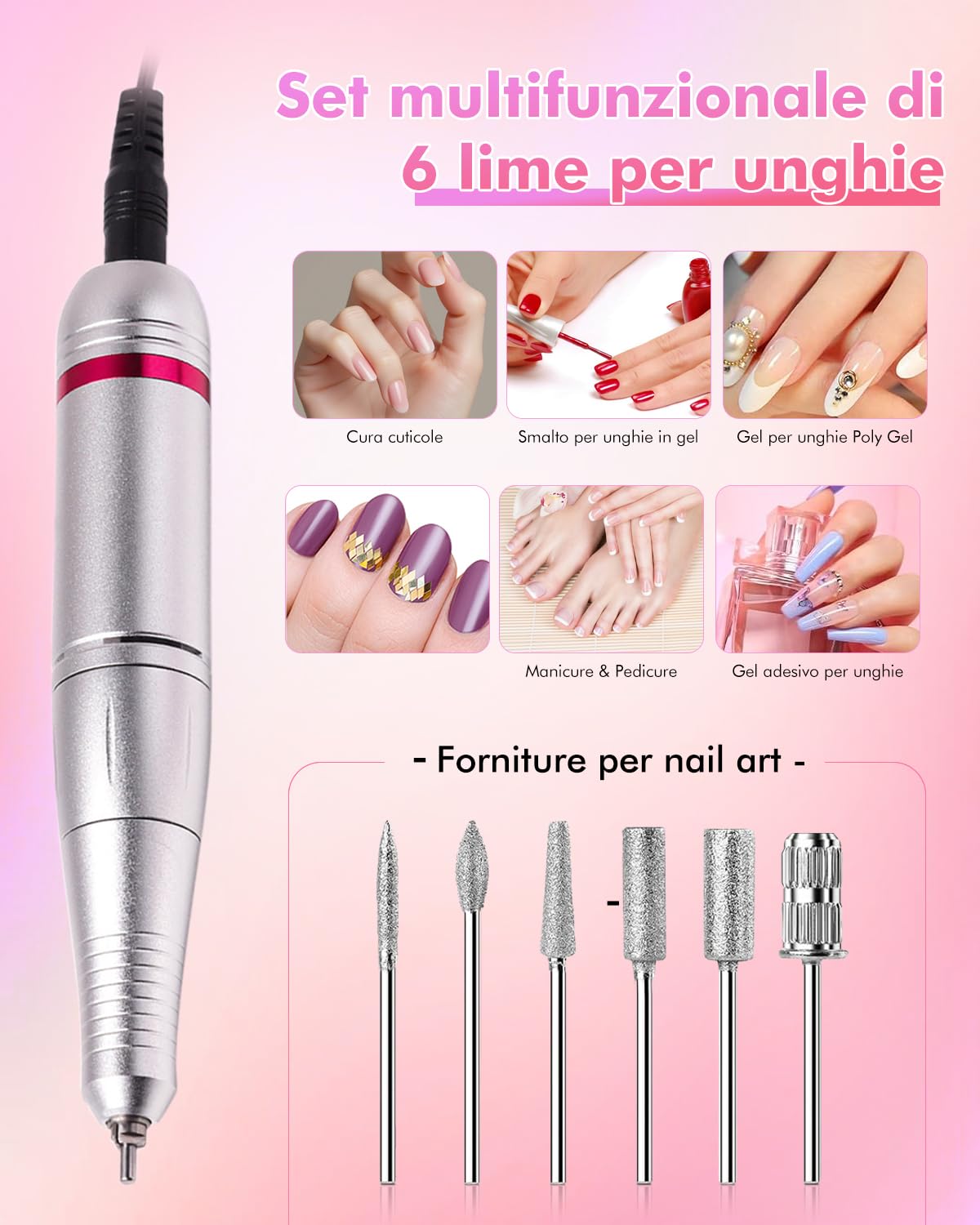 CozyZen Lima Elettrica per Unghie 45000 RPM | Display LCD, Controllo Manuale e Pedale, Silenziosa per Acrilico, Gel, Manicure e Pedicure - Uso Salone e Casa