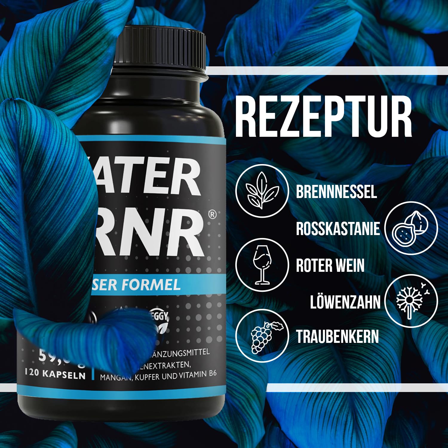 BRNR - Wasser Bindegewebe Komplex mit Kupfer und 5in1 Stoffwechsel Formel mit Vitamin B6, Brennnesselextrakt, Rosskastanienextrakt, 120 Kapseln