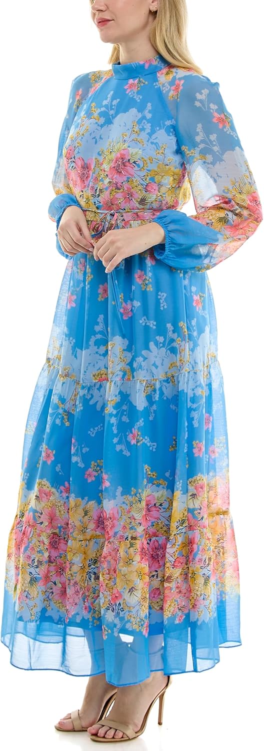 Maison Tara Womens Printed Long Sleeve Maxi Dress - Image 3