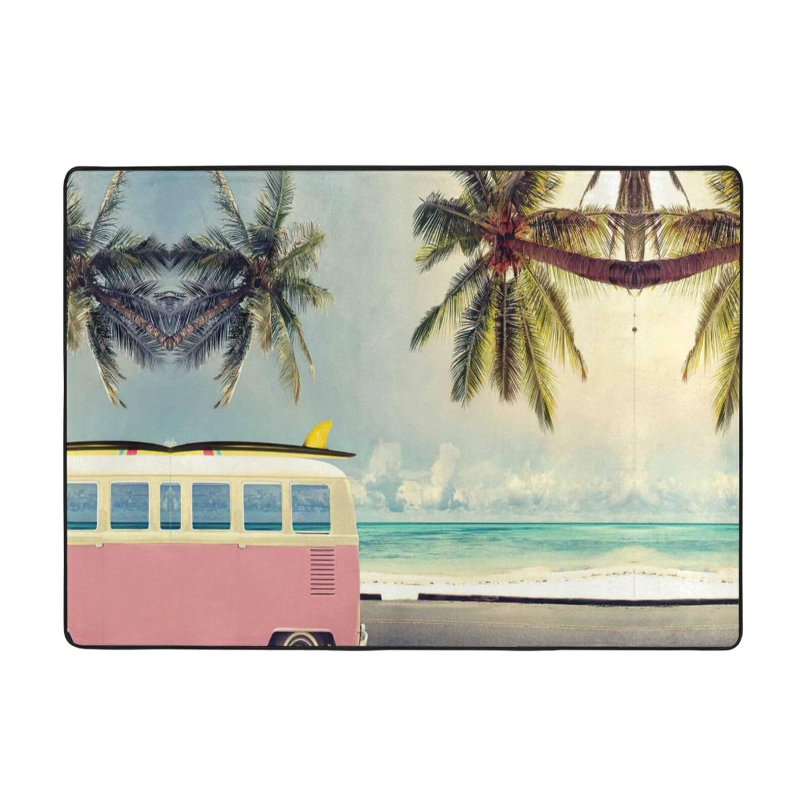 Tapis imprimé bus plage grand tapis de sol intérieur en flanelle de chevet