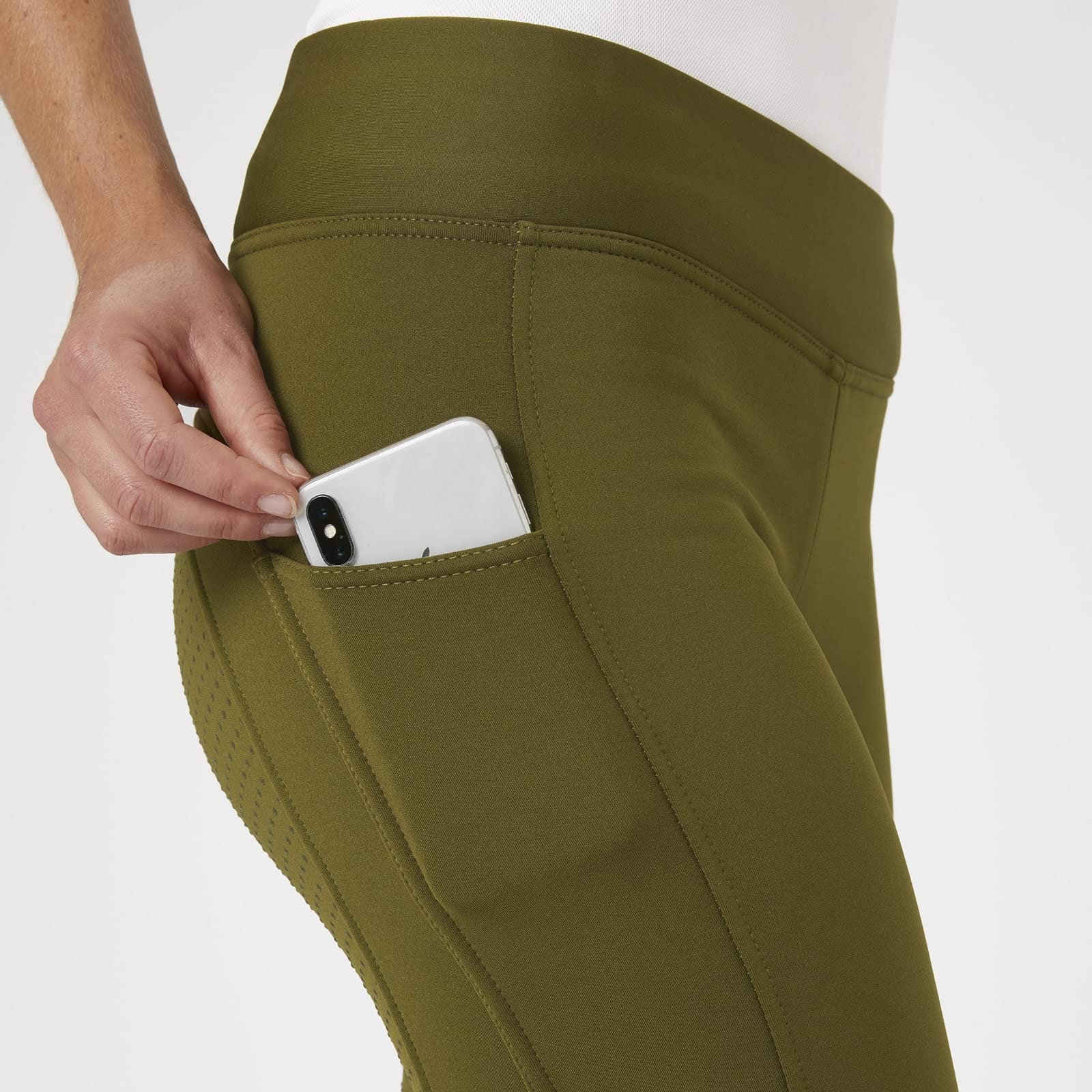 HORZE Damen Thermoreitleggings Active mit Handytasche, Winterreithose, Thermo Reithose Damen, Grün, 38