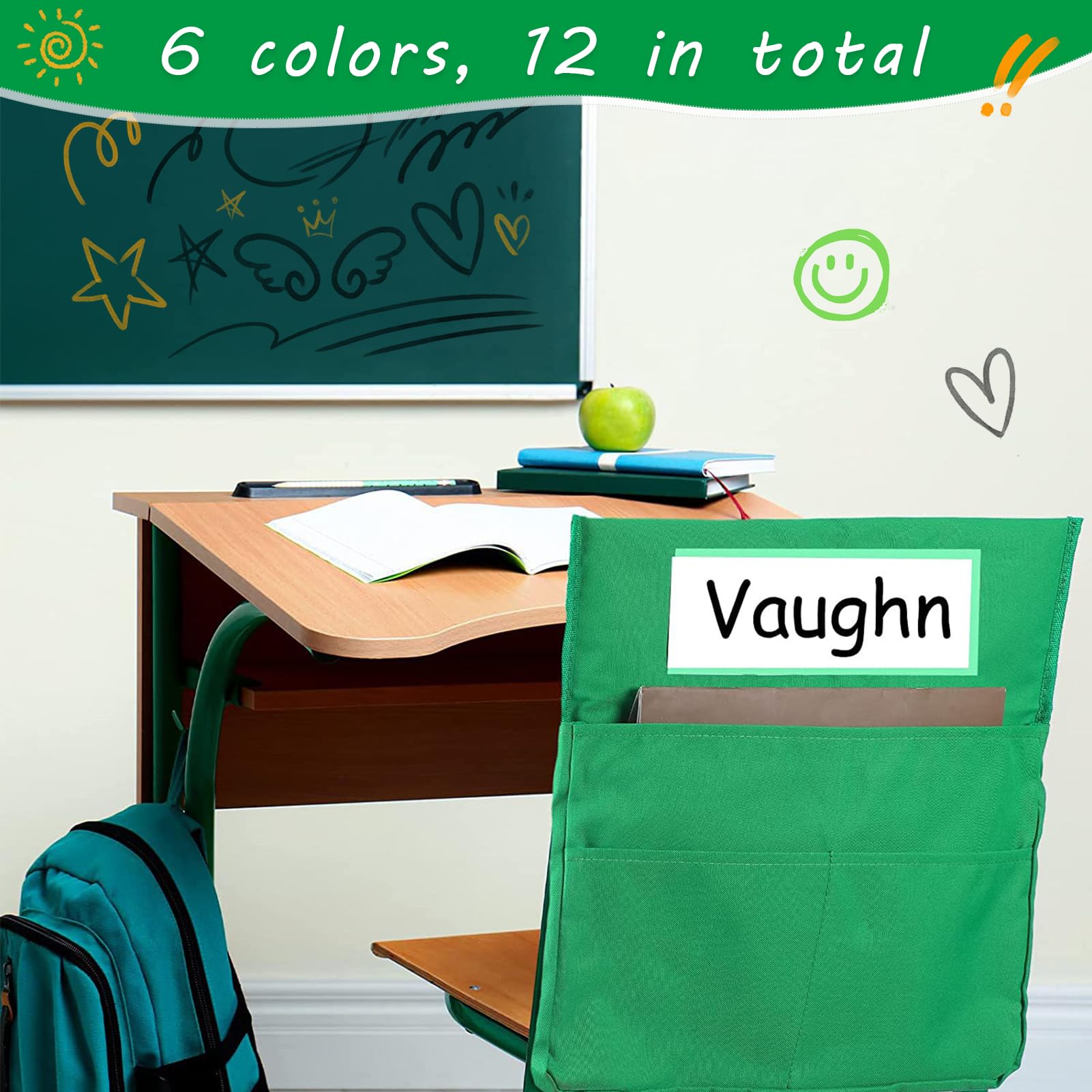 Sedia Buddy Tasca Portaoggetti, 12 Pezzi Schienale per Sedia Organizer Grafico, Tabella delle Tasche dello Schienale con 3 Tasche e Scomparto per Nome, Organizer per Sedile Posteriore
