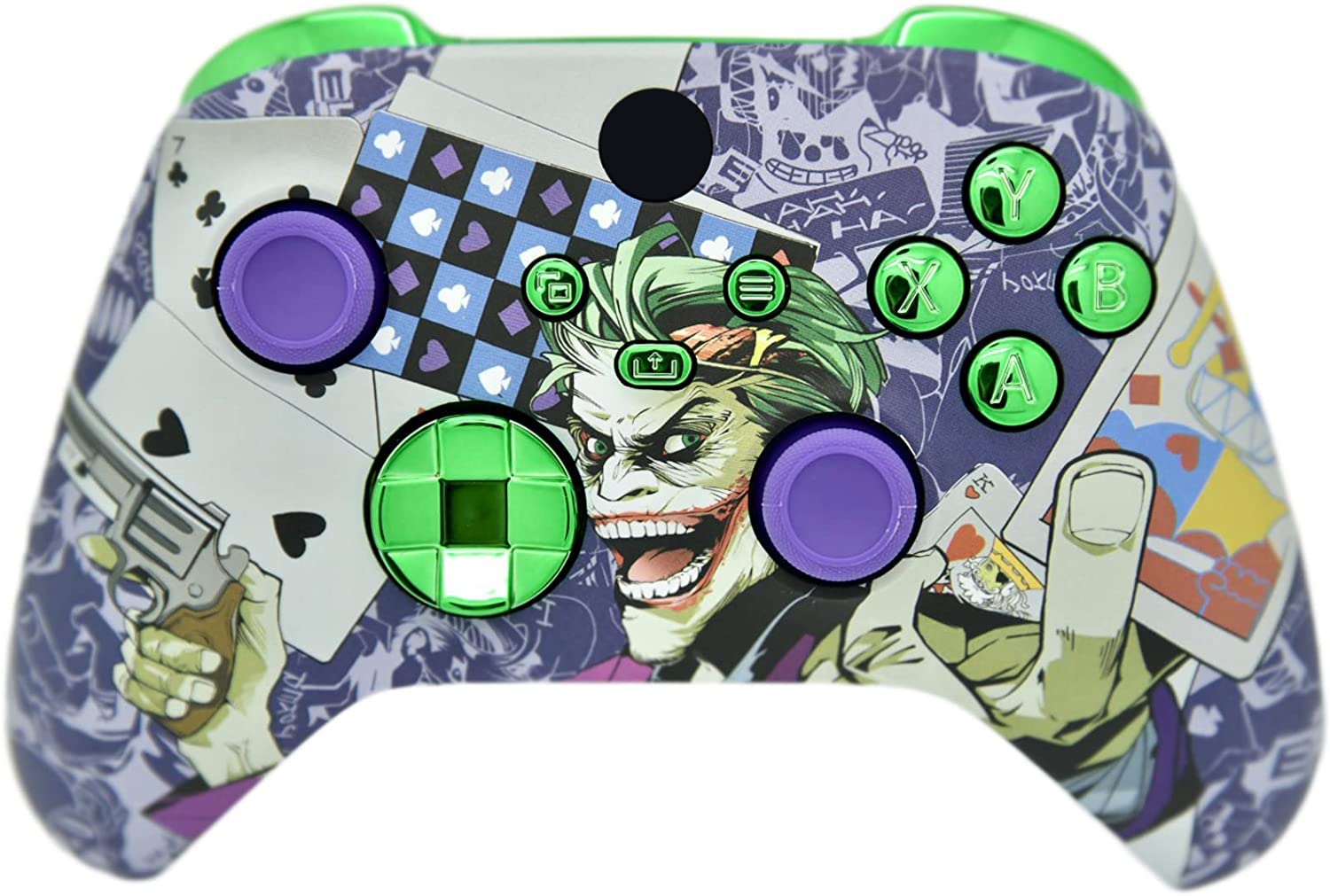 Hand Airbrushed Fade Custom Controller Compatible with Xbox Series X/S &amp; Xbox One (Series X/S Crazy Cards W/Green Chrome Inserts)