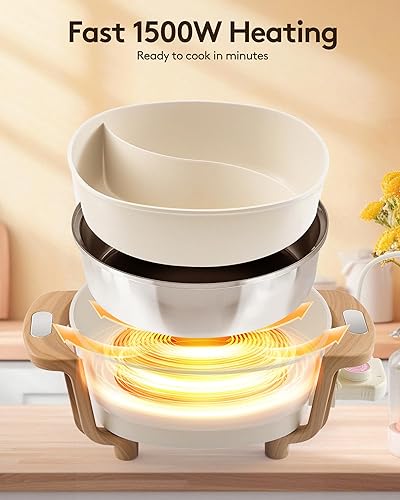 Miniatura 3 de Olla Eléctrica con Divisor, Olla Grande de 6L Antiadherente de Doble Cara Shabu Shabu, Olla Eléctrica de Doble Sabor de 1500W con Control Ajustable
