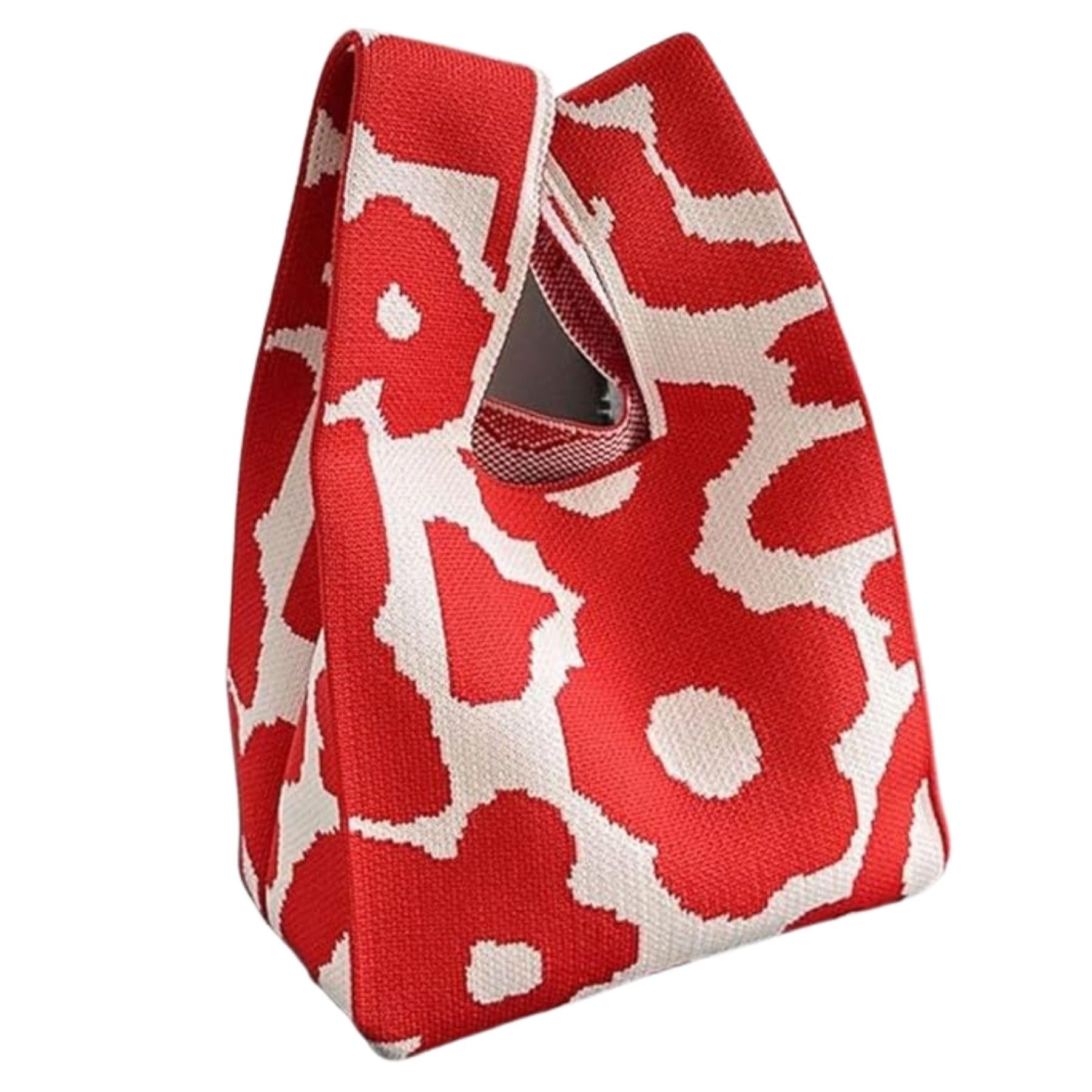Women's Wrist Knot Crochet Tote Bag – Small Knitted Handbag Pouch, Cute Wrist Cuff Purse for Casual, Outdoor, Shopping, floral Pattern – Gift for Mom, Birthday (Red)-image-47