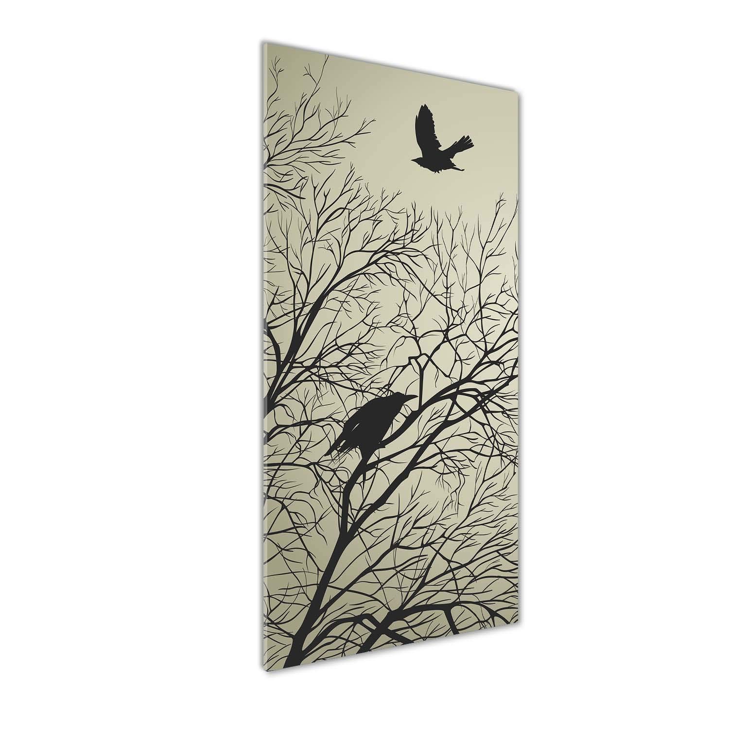 Impression sur Verre Acrylique Tulup 50x125 cm - Tableau Mural Animaux Beige Corbeaux sur l'Arbre