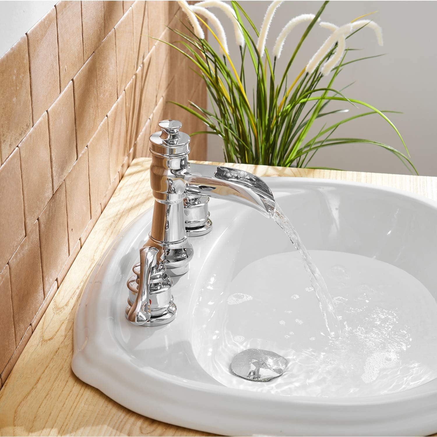 🔥 Hot Deals Waterfall Widespread Bathroom Faucet 3 Hole Chrome 8 Inch 2 Handle with Supply Line Sink Lead-Free Vanity Basin Mixer Tap by BWE Best Cyber Deals 🔥 Waterfall Widespread Bathroom Faucet 3 Hole Chrome 8 Inch 2 Handle with Supply Line Sink Lead-Free Vanity Basin Mixer Tap by BWE
