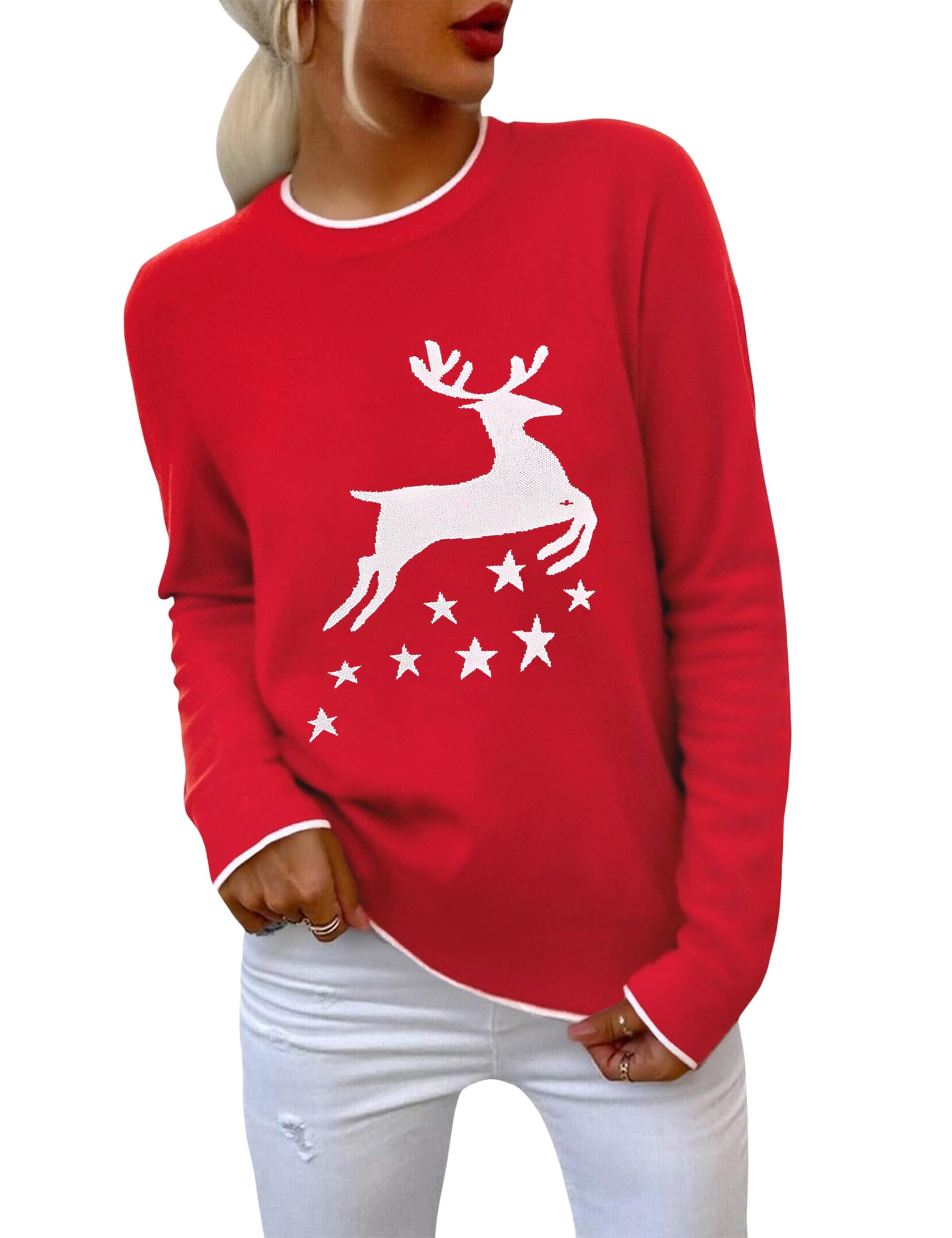 Ulikey Maglione Natalizio Unisex Con Fiocco Di Neve E Renne, Girocollo In Maglia Sintetica, Per Uomo E Donna
