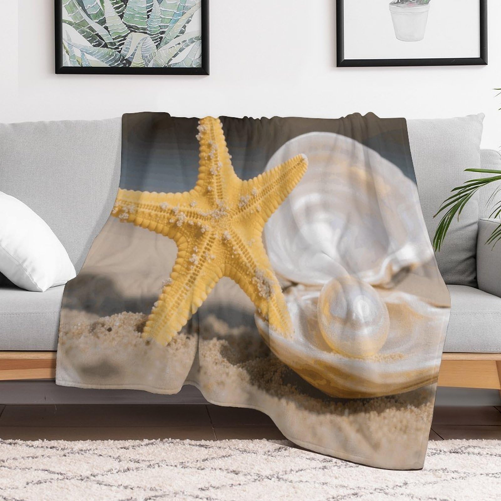 Custom Sea Starfish Blanket Lightweight Flannel Fleece Throw for Couch Sofa Bed Luxury Soft Cozy Plush Lap Bedtime Blanket for All Seasons Bedroom Home Decor Gifts 40x50