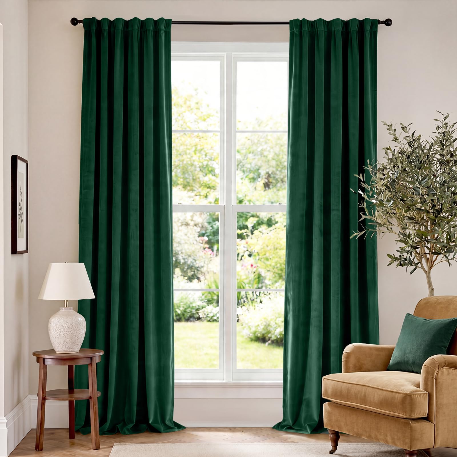 Lazzzy Velvet Blackout Curtains Green Thermal Insulated Drapes for Bedroom Living Room Blackout 120 Inches Extra Long Window Treatments Super Soft Luxury Rod Pocket 2 Panels Emerald Green โ image 1