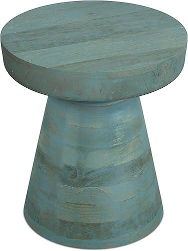 Miniatura 7 de SIMPLIHOME Robbie - Mesa redonda de madera de mango maciza de 16 pulgadas de ancho, estilo bohemio, contemporánea, rústica en color verde azulado,