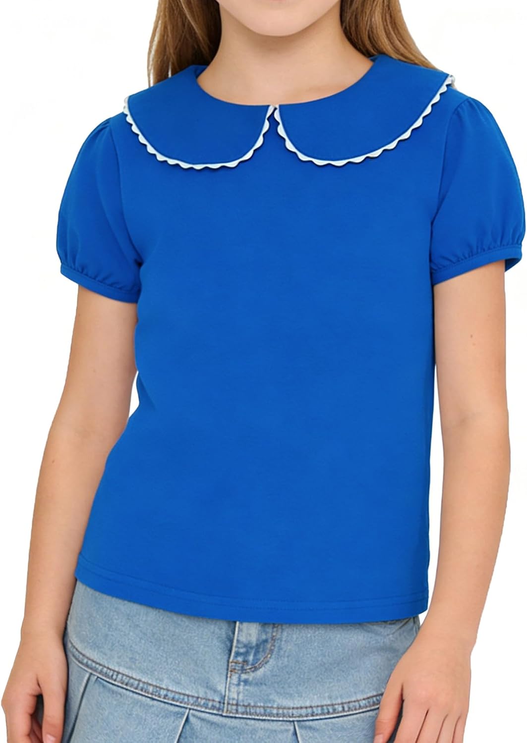LYSMuch Girl Short Sleeve Peter Pan Collar Shirt Kid School Polo Shirt