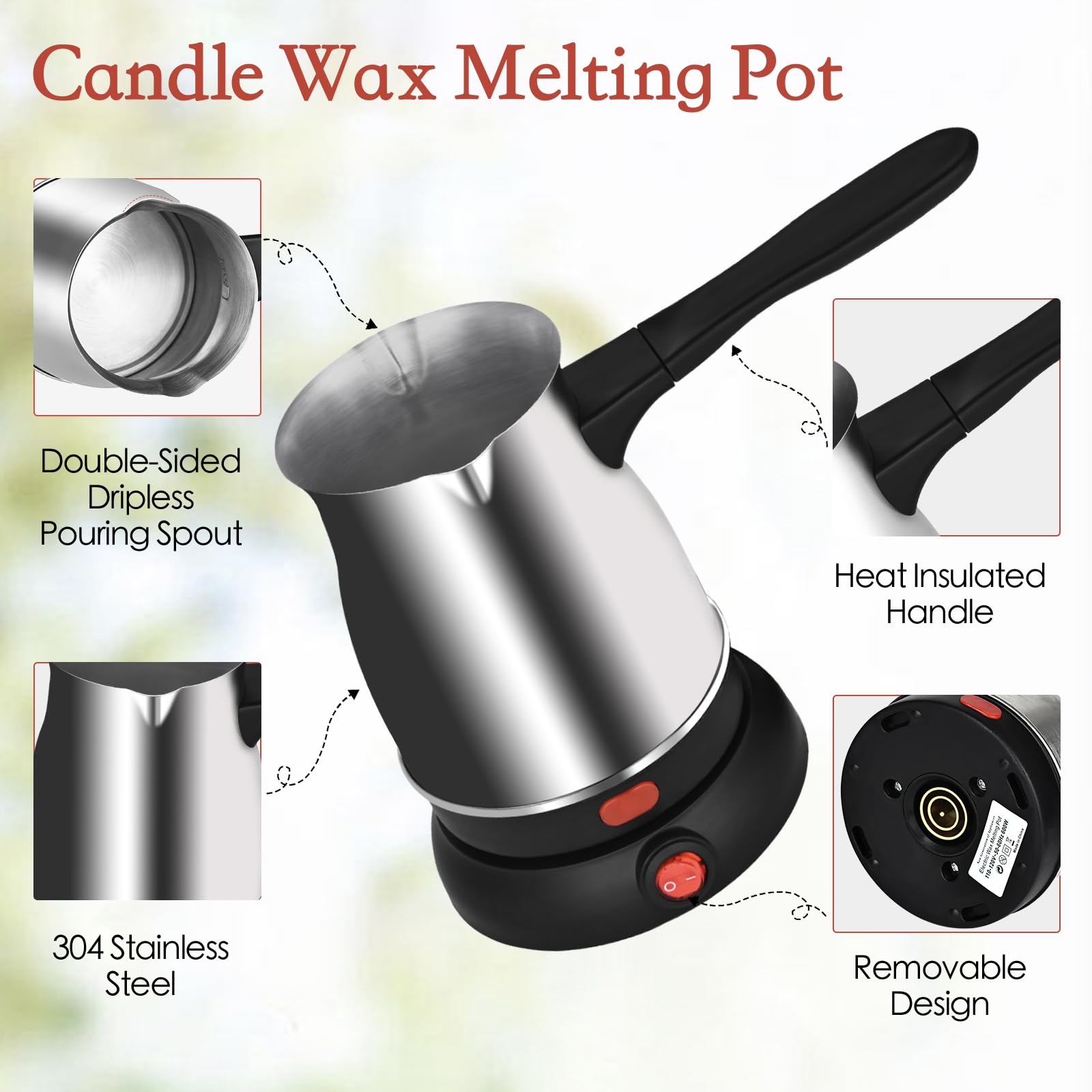 TOKPELA Wax Melter for Candle Making, Stainless Steel Electric Candle Wax Melter, Double Pouring Spout Candle Wax Melting Pot with 51IN Cord and Hot Plate, Candle Making Pot Kit for Beginners - Image 3