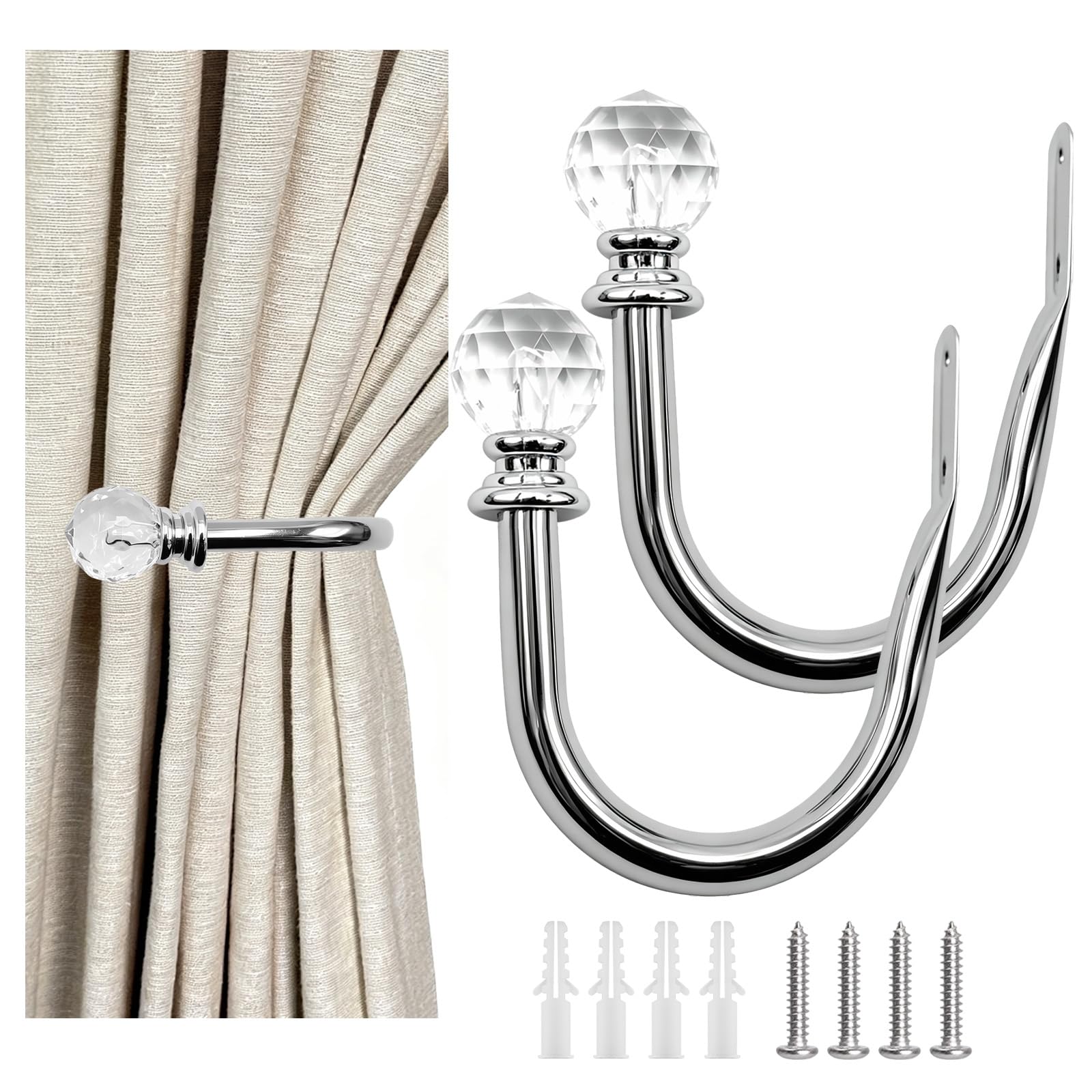 FORYNXHWIN 2 Pack Metal Curtain Holdbacks U Shaped Silver Curtain Tie Backs
