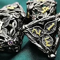 Vista 4 de HAOMEJA Hollow Magic Vine Leaf - Juego de dados de metal para DND, 7 dados para juegos de rol, dados de D&D Dungeons and Dragons