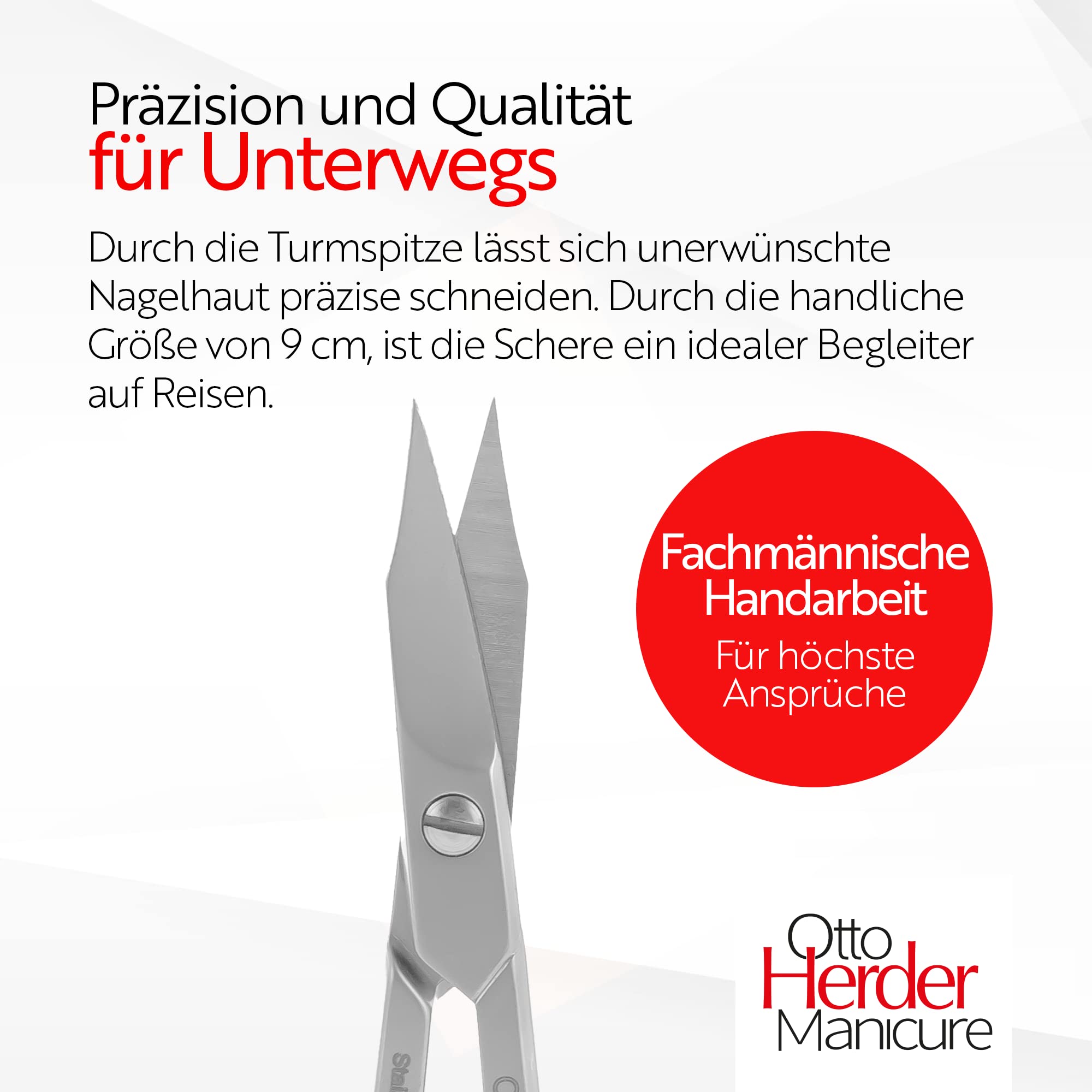 Otto Herder Manicure Tijeras combinadas para cutículas y uñas fabricadas en Solingen, 9 cm, inoxidable, mate, con tope, lijadas a mano para uñas de los pies y cutículas.