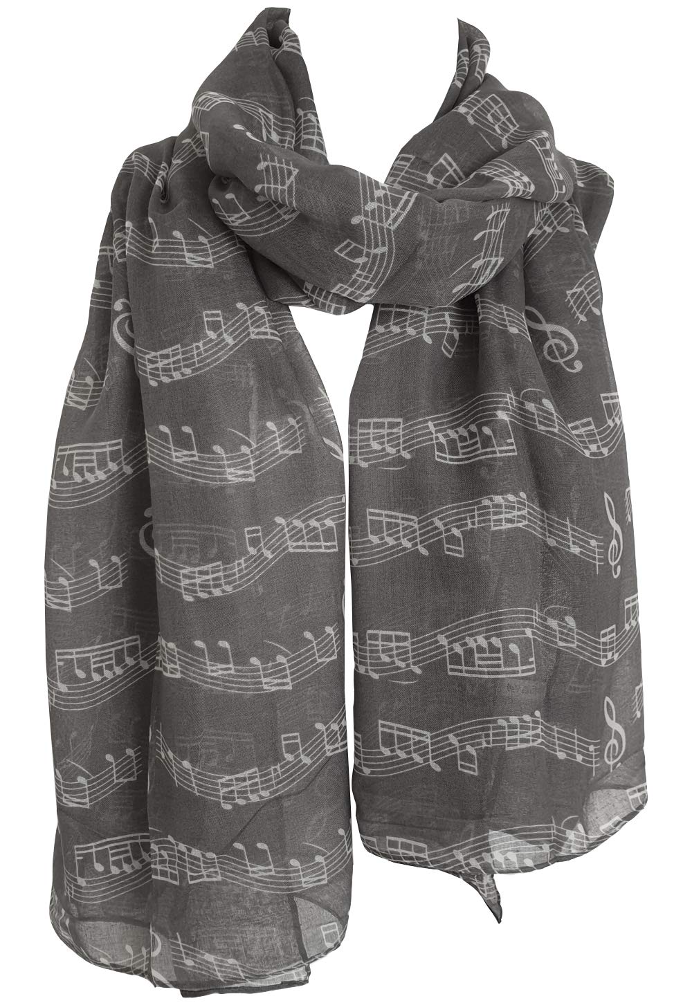 Glamlondon Women's Grey Dark Music Print Scarf, Musical Note Printed Scarves, Soft Large Size Fashion Wrap Sarong Shawl (Grey Dark)