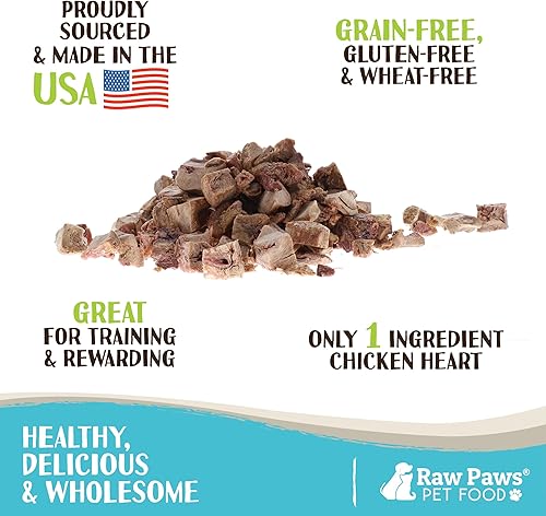Miniatura 2 de Raw Paws Golosinas de corazones de pollo, 4 onzas Todos los alimentos naturales liofilizados para perros y gatos hurones Golosinas altas en
