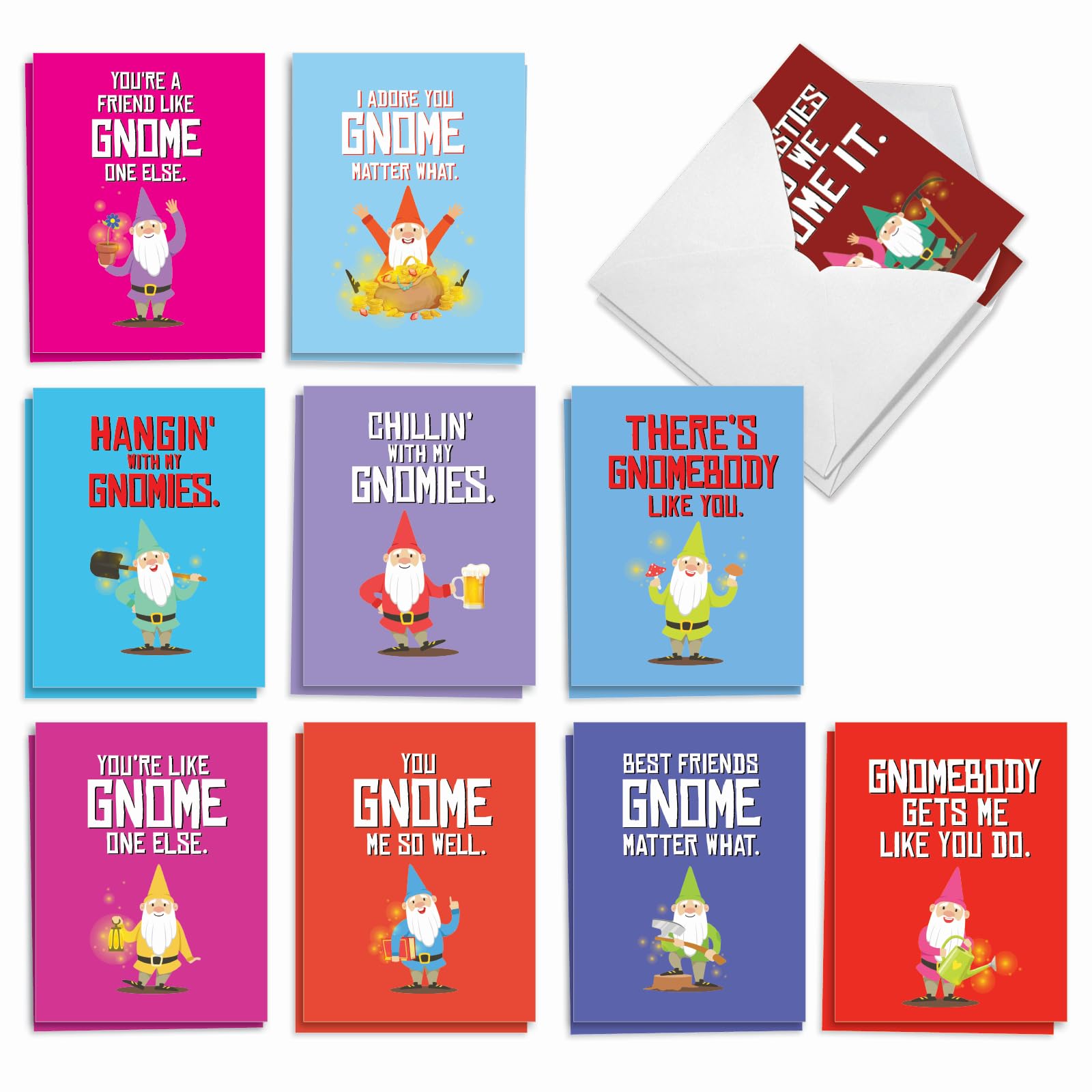 Best Card Co 20 Mini Bulk Notecards Garden Gnomes AM6441OCB-B2x10-NB