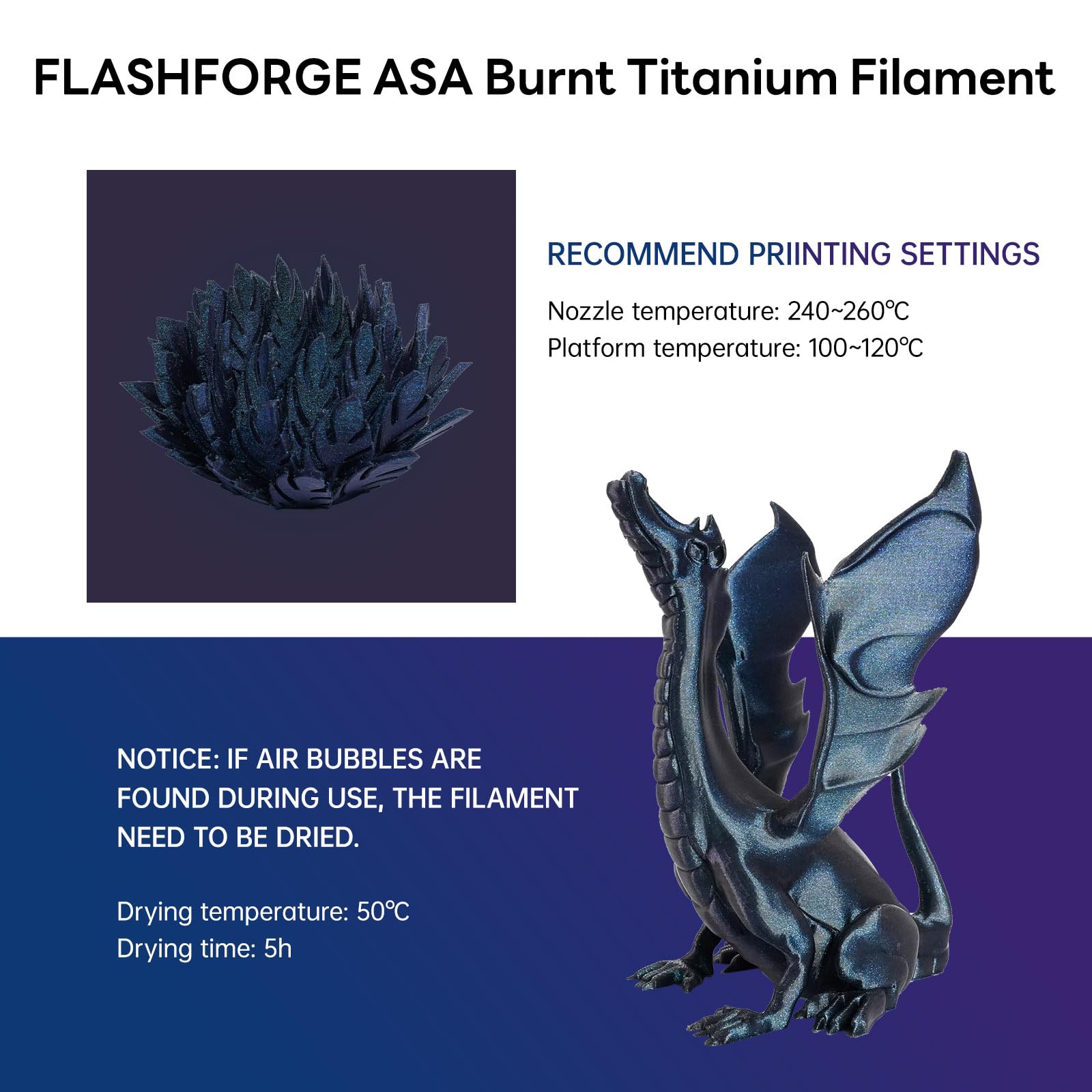 Flashforge Filament ASA 1,75mm, filamenti per stampanti 3D 1kg-accuratezza dimensionale +/- 0,02mm,alta resistenza ai raggi UV, perfetto per la stampa di parti funzionali all'aperto (Burnt Titanium)