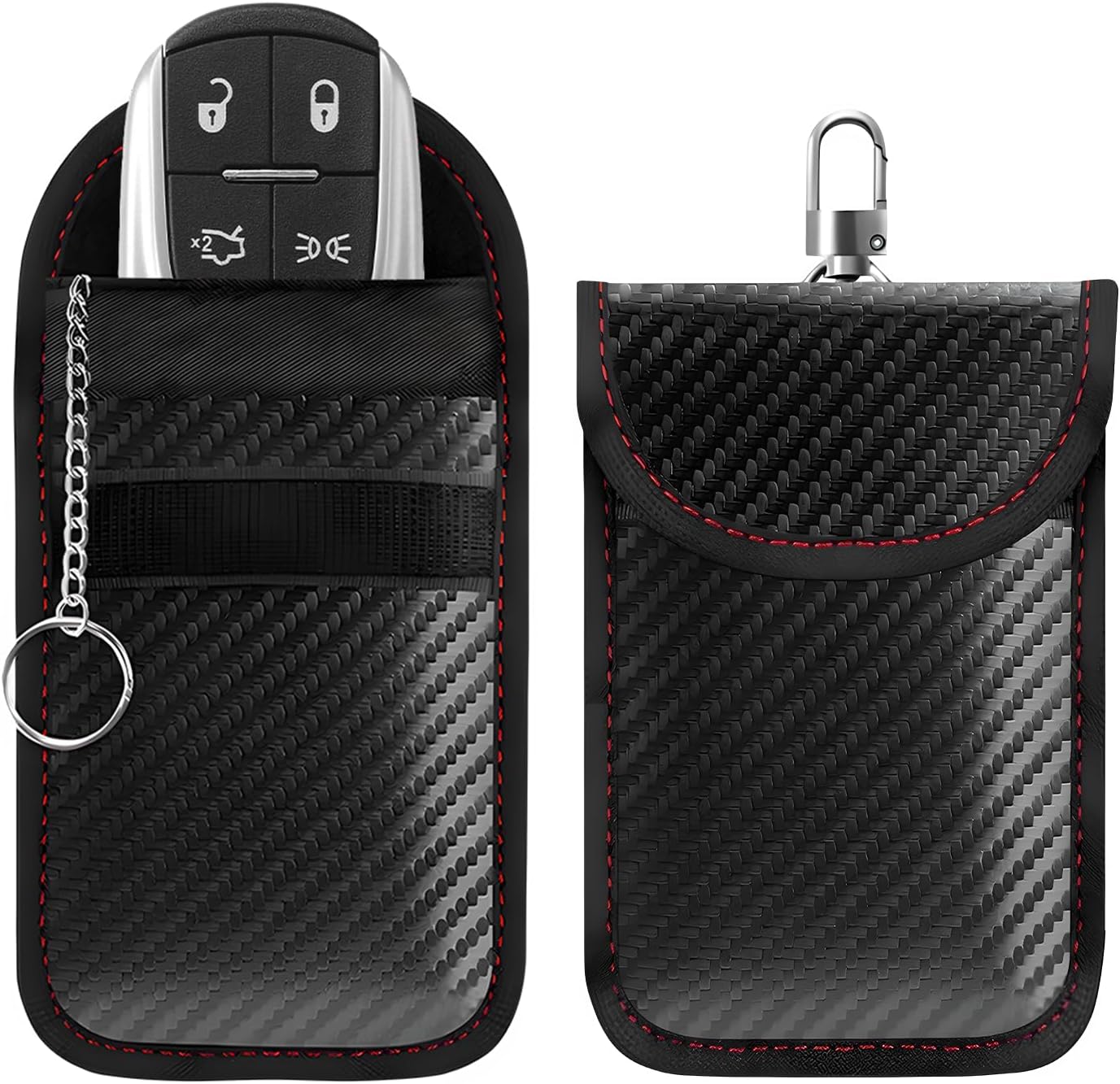 Faraday Pouch for Car Keys, Carbon Fiber RFID/WiFi/GPS Signal Blocking Holder Anti-Tracking Case, Anti-Theft Key Fob Protector Portable Security Protection Pouch, Car Accessories (Small)