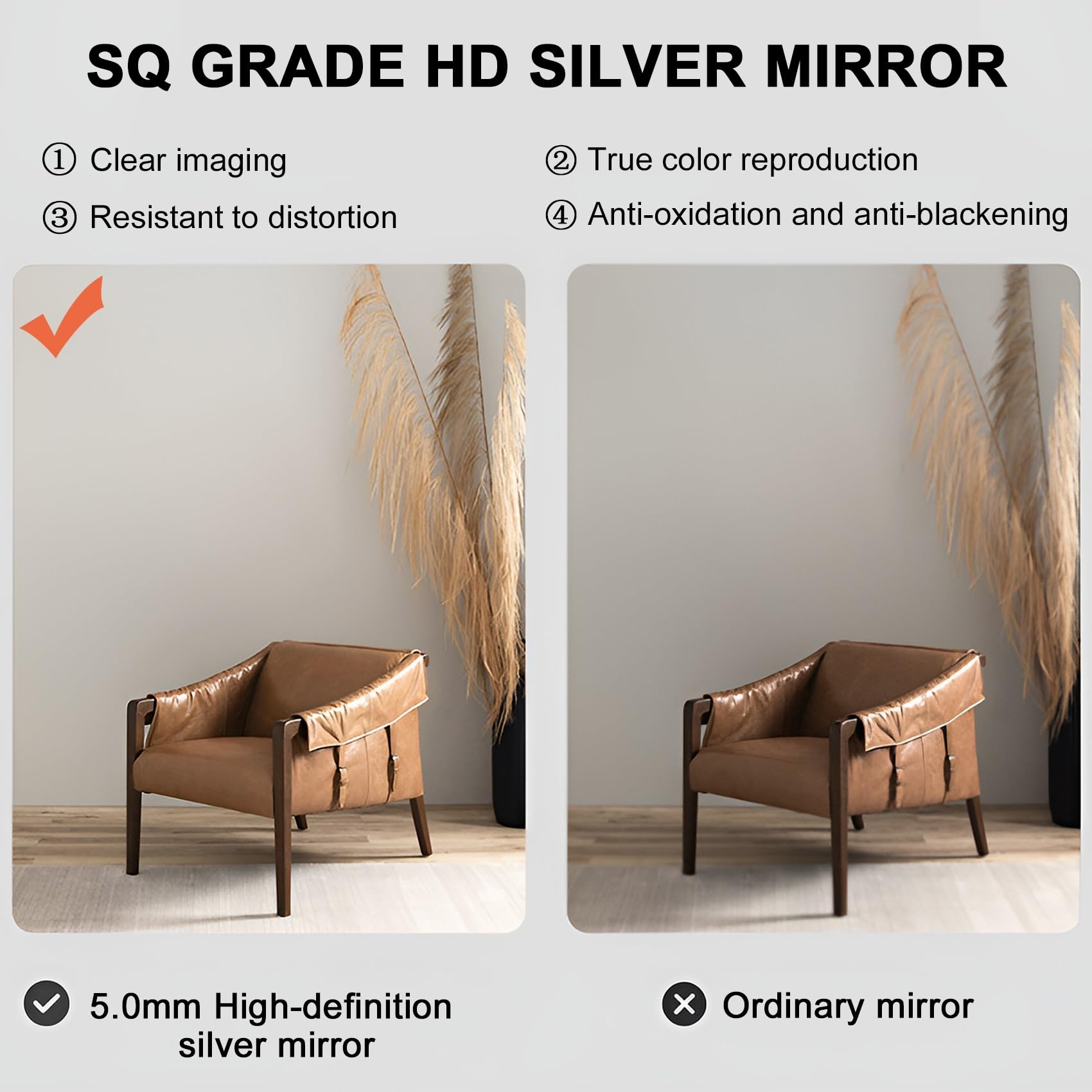 Specchio Corpo Intero Asimmetrico con Cornice Alluminio, Specchio HD
