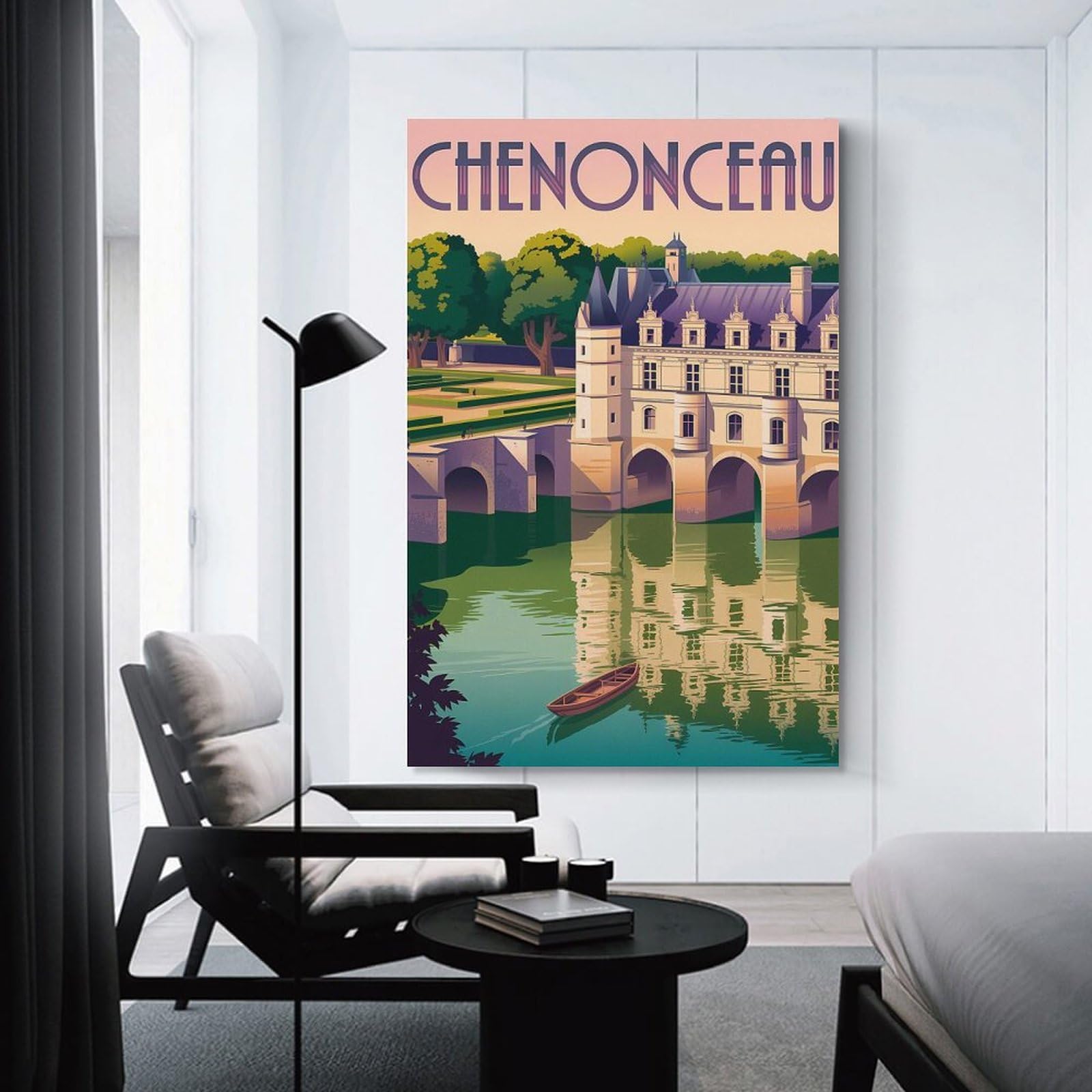 Junmoney Chenonceau Castle Art Canvas Wall Art, 20x30inch(50x75cm), for Living Room, Bedroom, Office Or Hallway, Versatile Wall Decor for Many Rooms